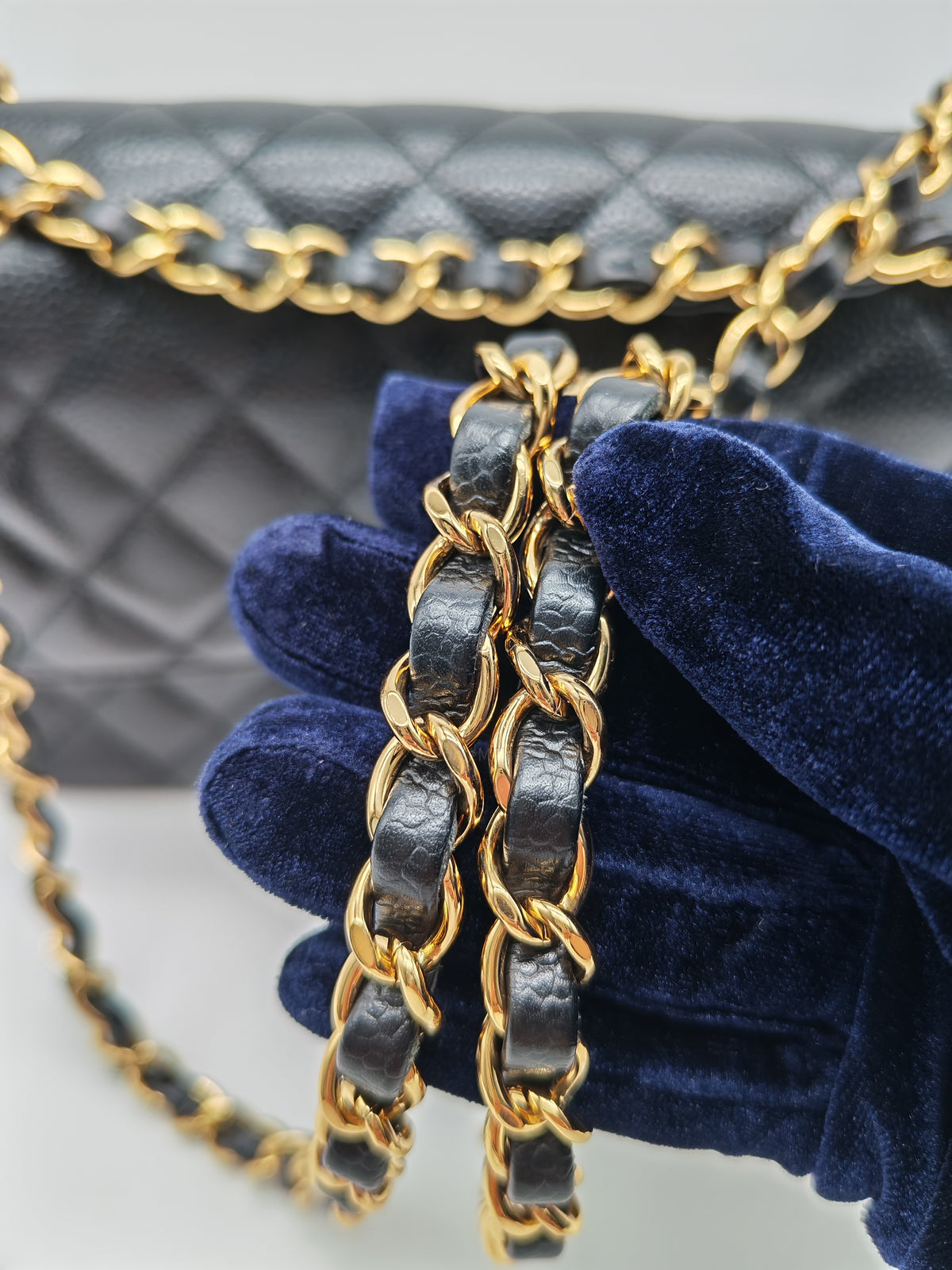 Chanel Classic Double Flap Medium In Black Caviar Leather Gold Hardware (Series 27)