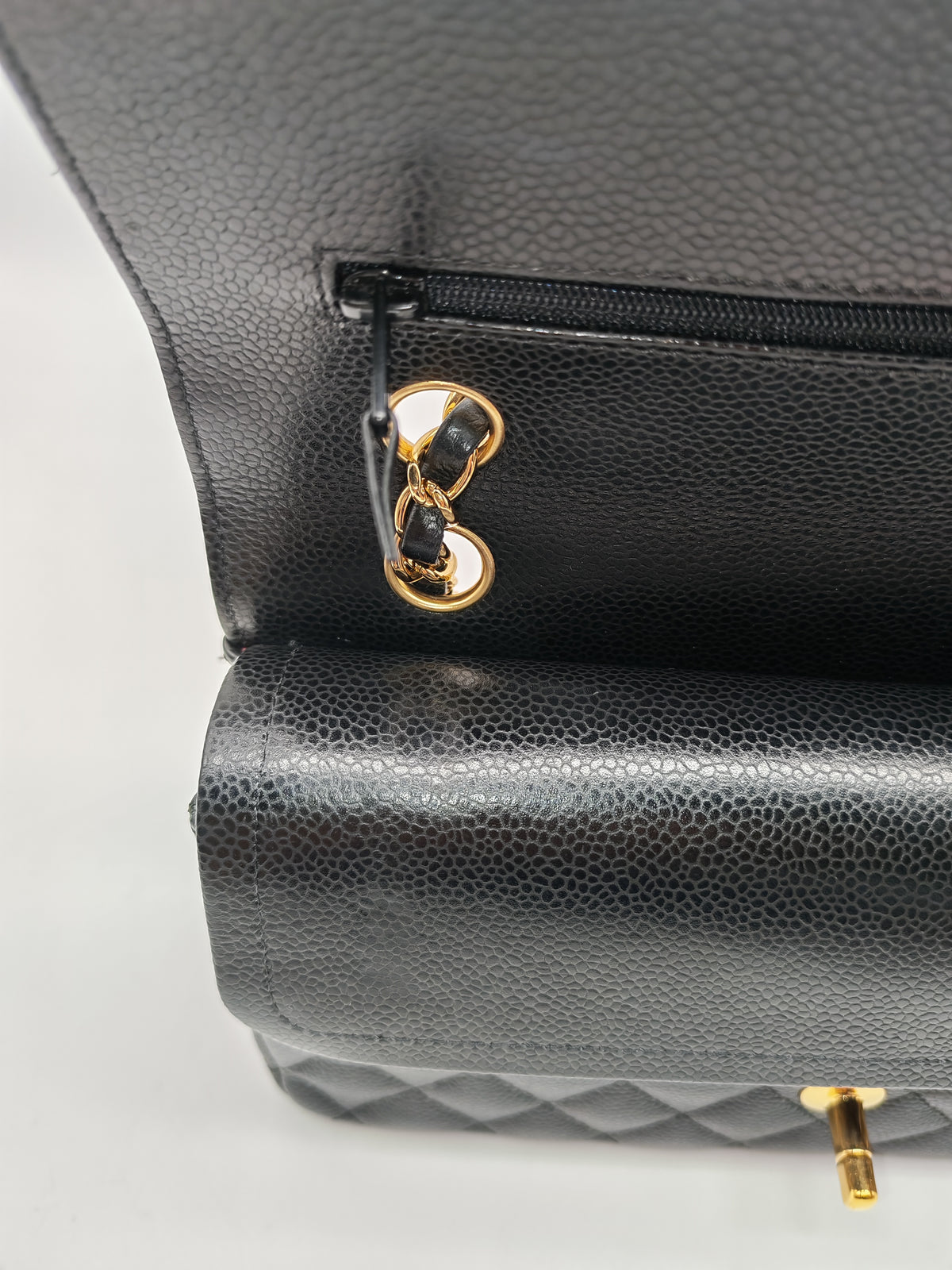 Chanel Classic Double Flap Medium In Black Caviar Leather Gold Hardware (Series 27)