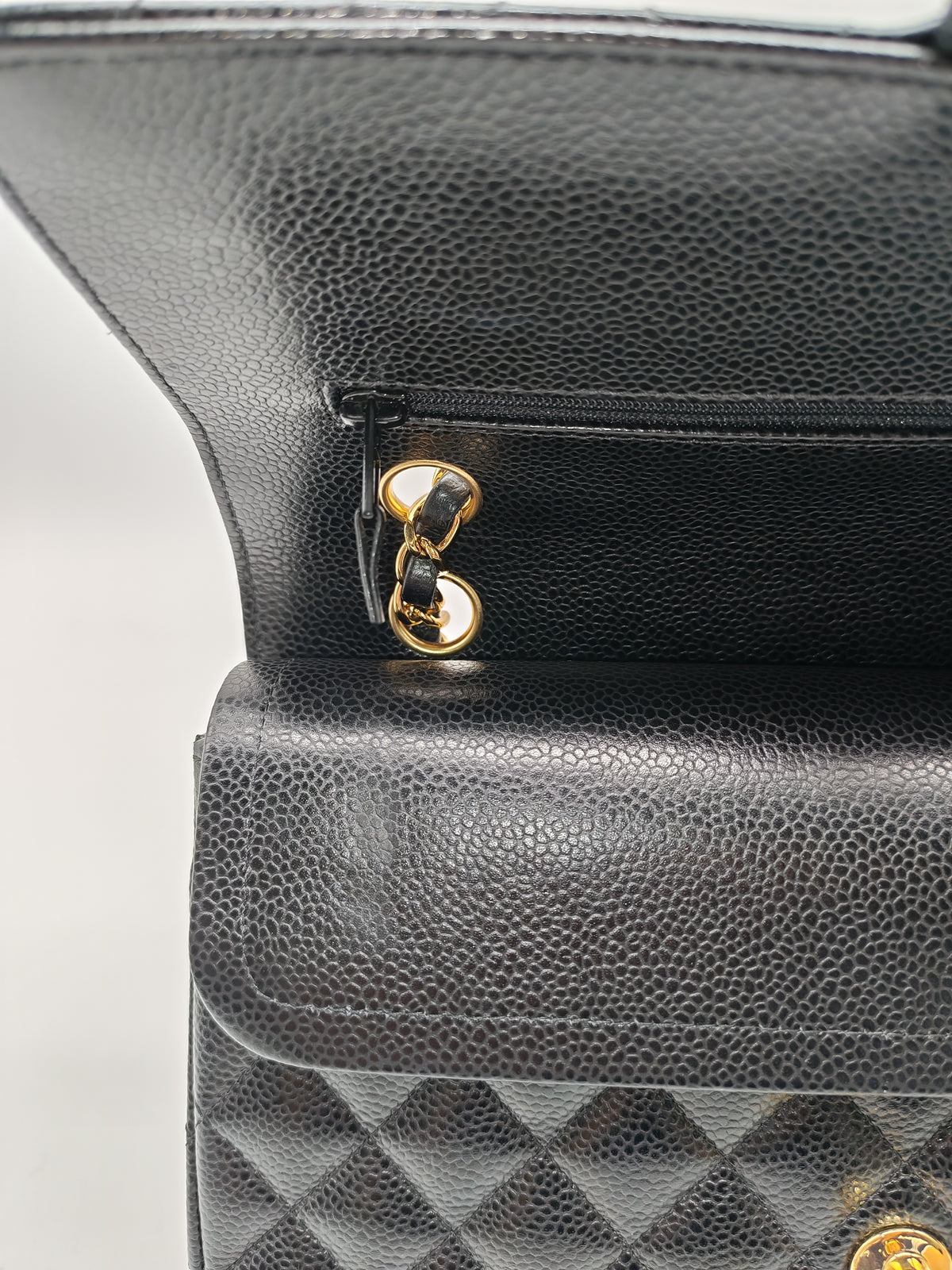 Chanel Classic Double Flap Medium In Black Caviar Leather Gold Hardware (Series 27)