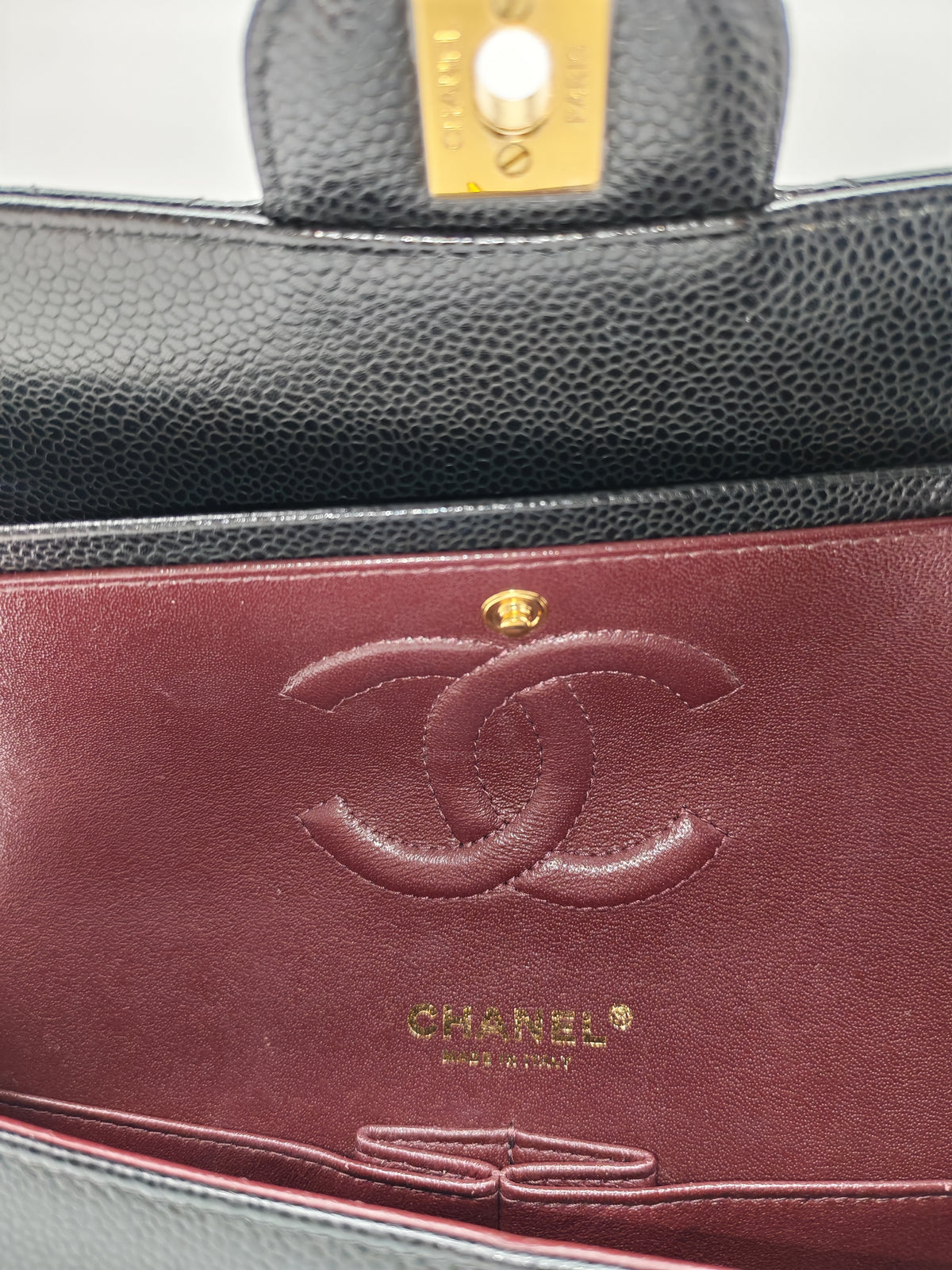 Chanel Classic Double Flap Medium In Black Caviar Leather Gold Hardware (Series 27)