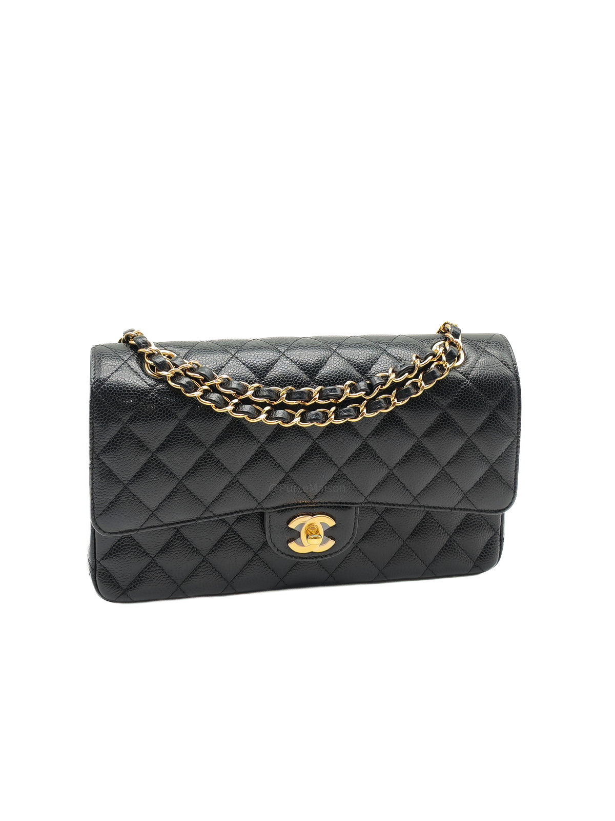 Chanel Classic Double Flap Medium In Black Caviar Leather Gold Hardware (Series 27)