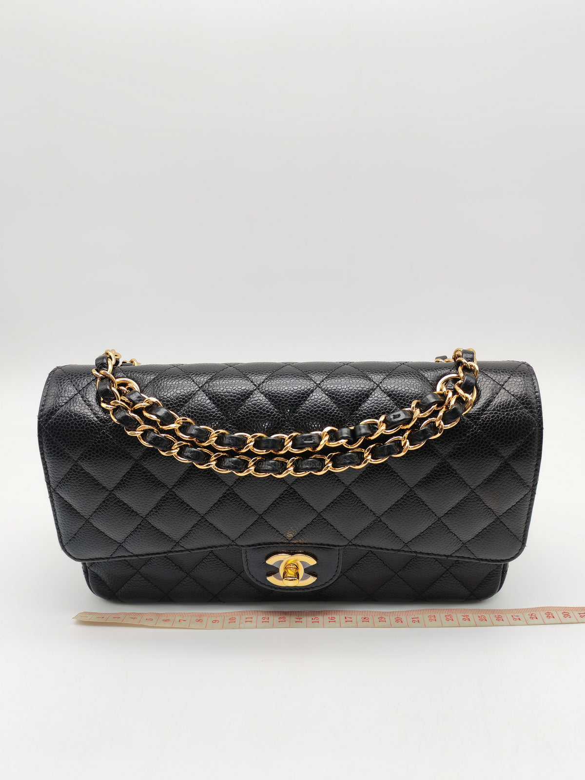 Chanel Classic Double Flap Medium In Black Caviar Leather Gold Hardware (Series 27)