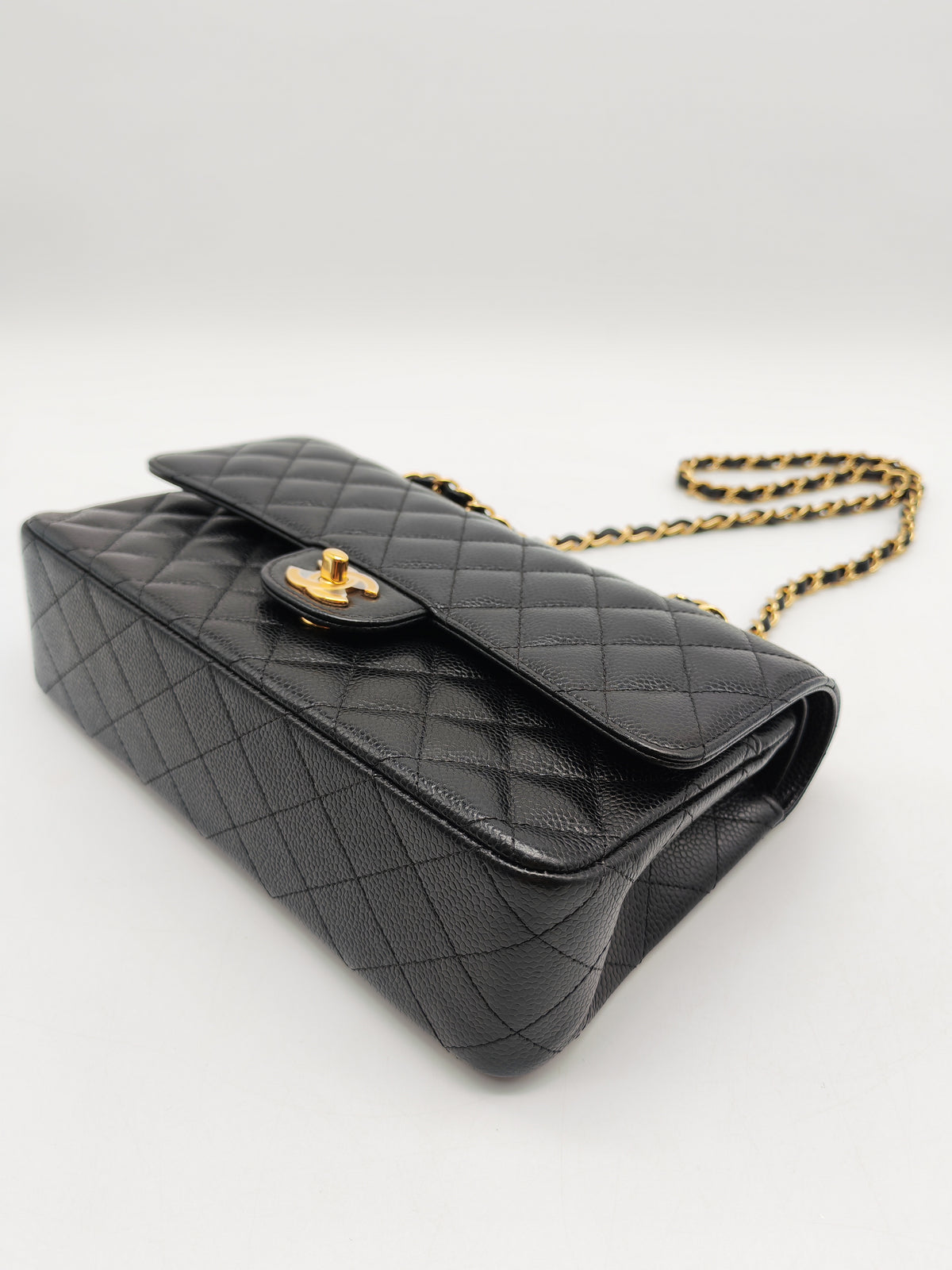Chanel Classic Double Flap Medium In Black Caviar Leather Gold Hardware (Series 27)