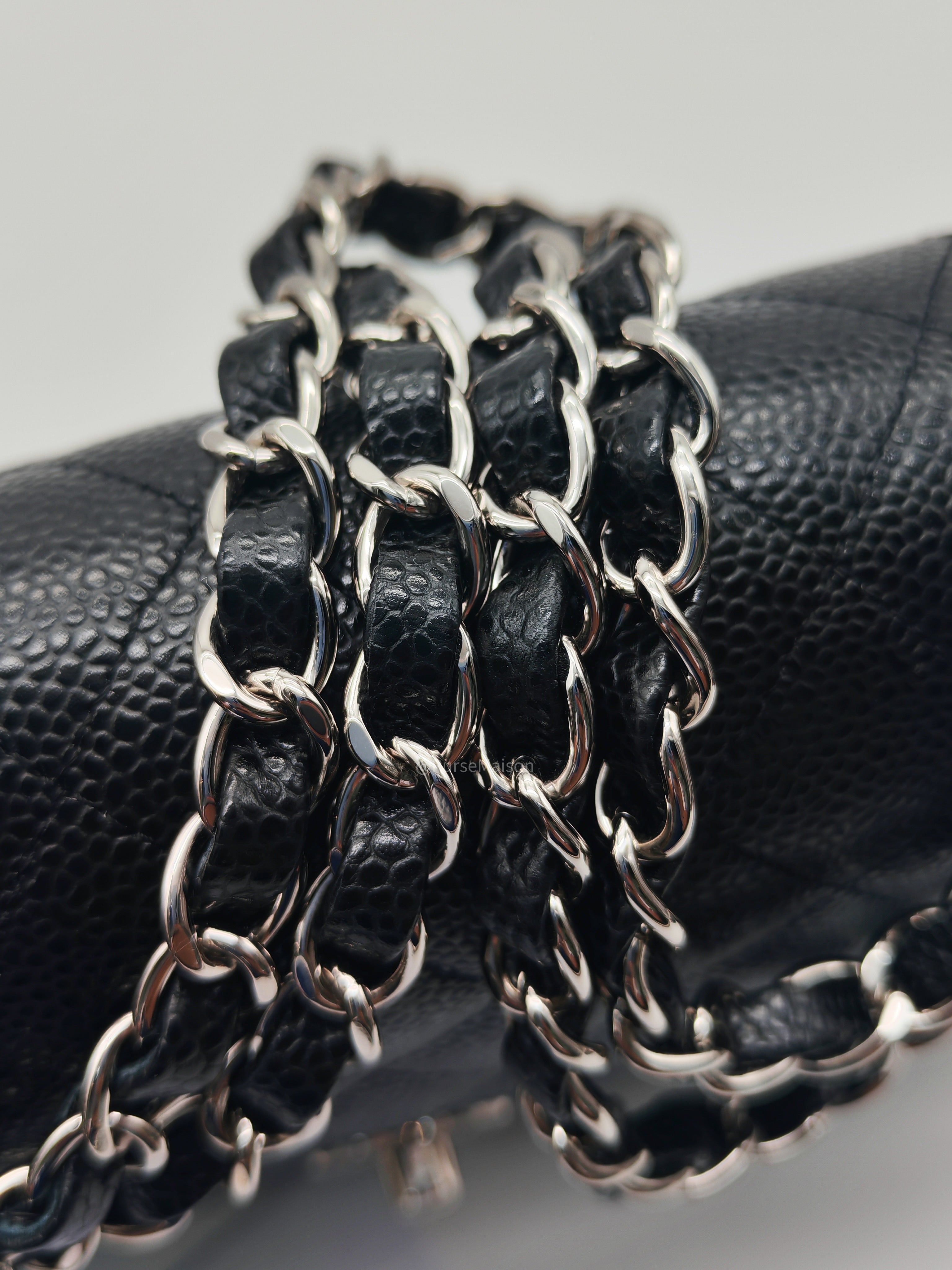 Chanel Classic Double Flap Medium in Black Caviar Leather Silver Hardware (Series 30)