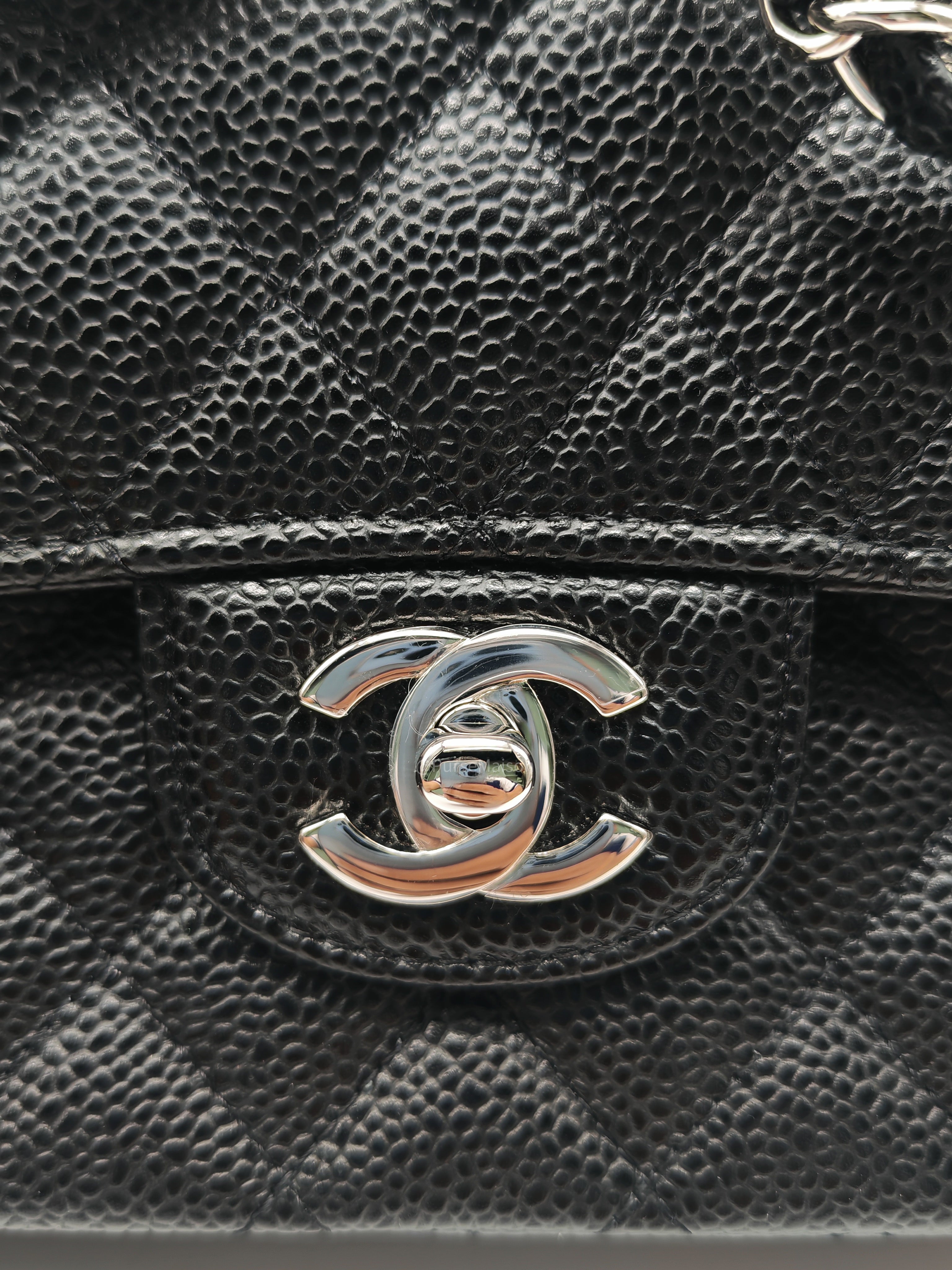 Chanel Classic Double Flap Medium in Black Caviar Leather Silver Hardware (Series 30)