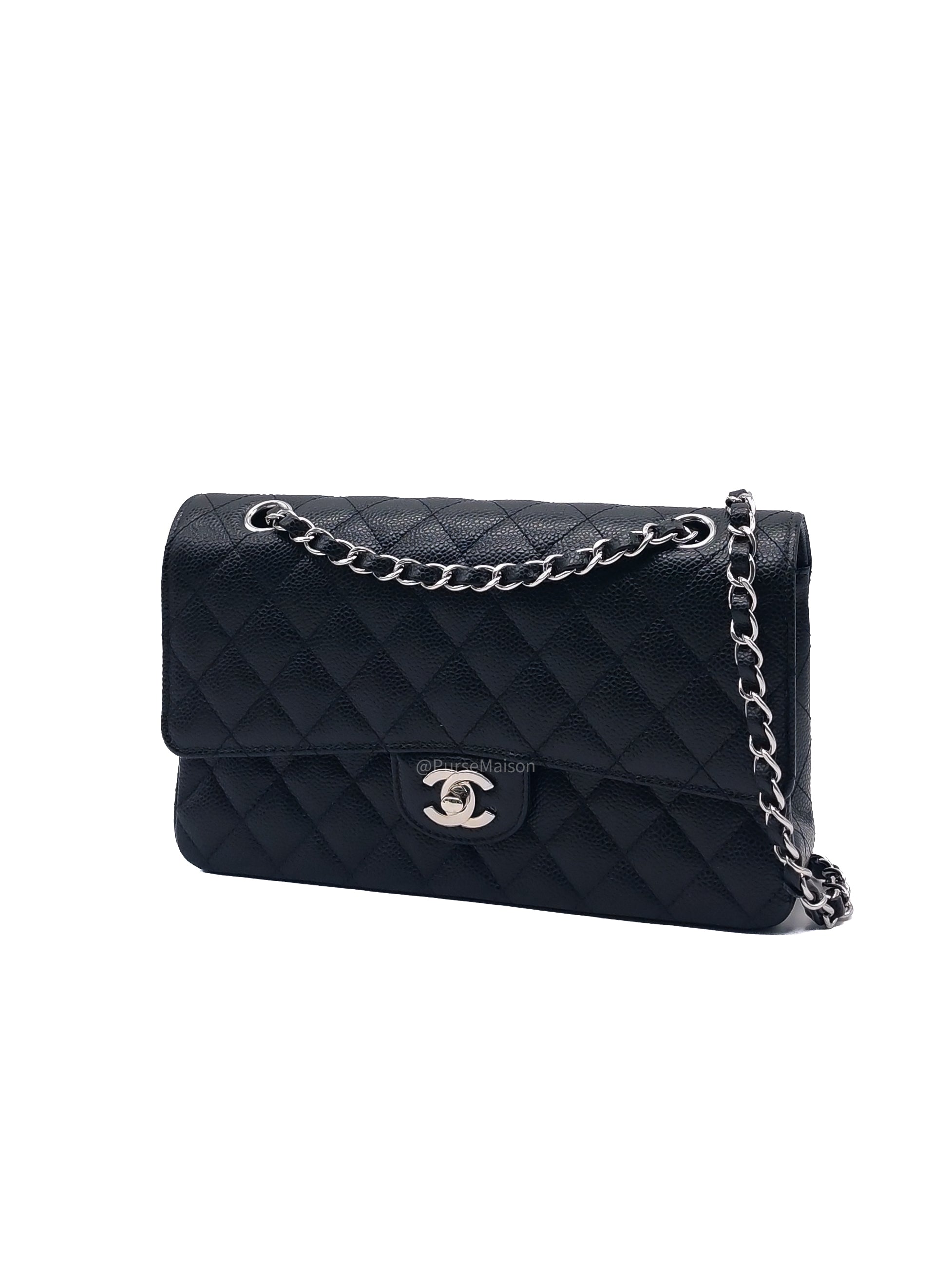 Chanel Classic Double Flap Medium in Black Caviar Leather Silver Hardware (Series 30)