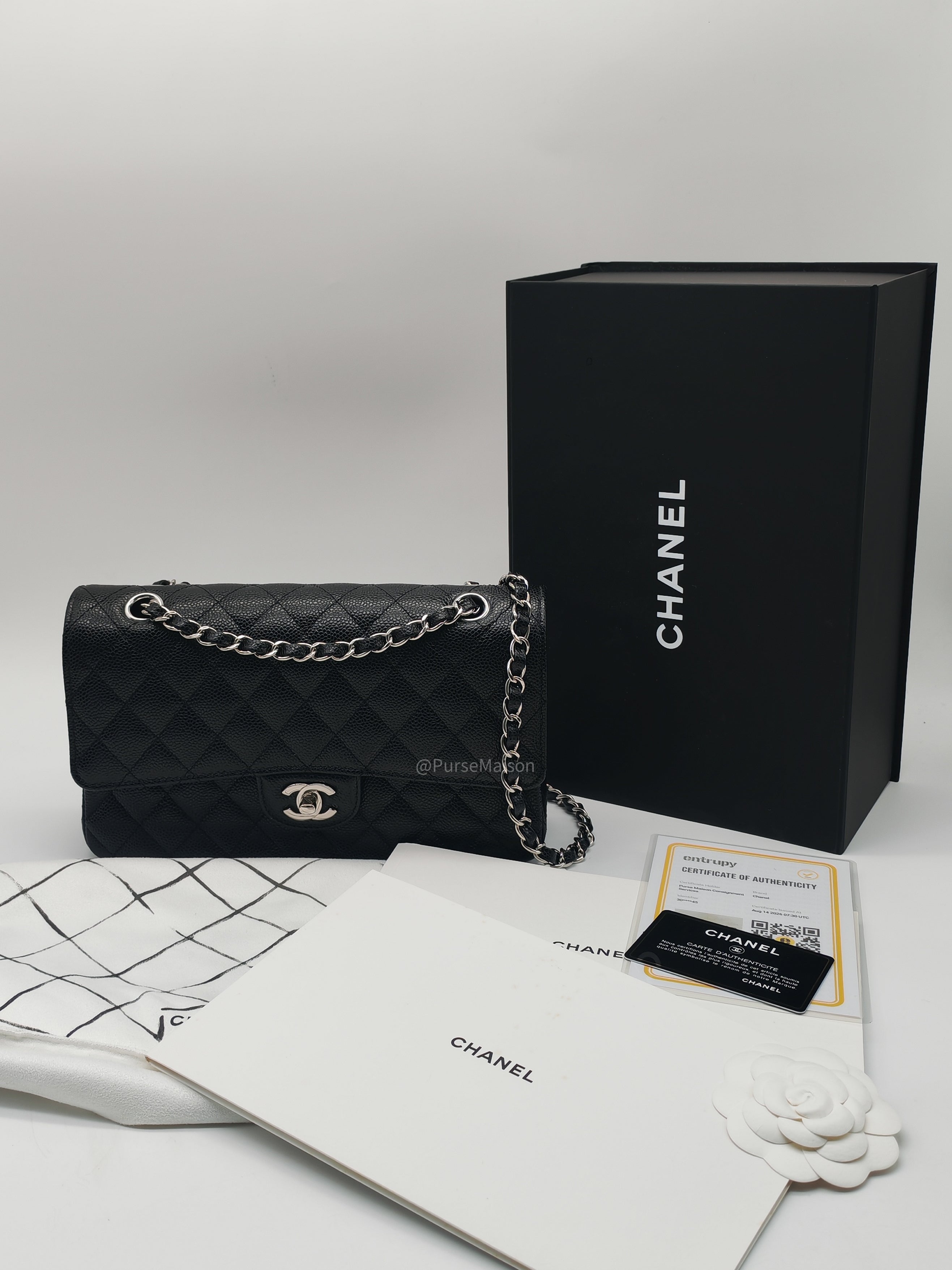 Chanel Classic Double Flap Medium in Black Caviar Leather Silver Hardware (Series 30)