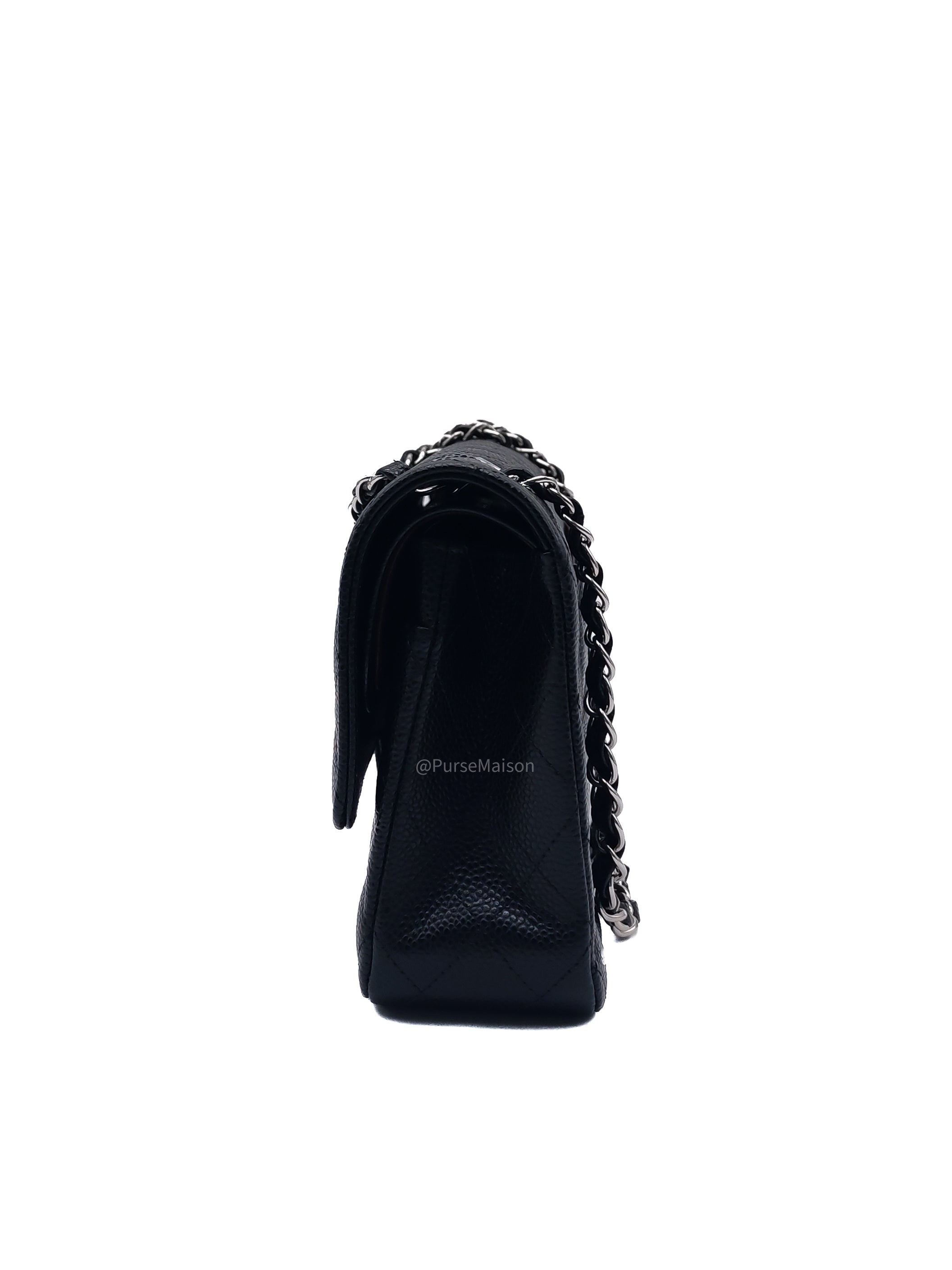 Chanel Classic Double Flap Medium in Black Caviar Leather Silver Hardware (Series 30)