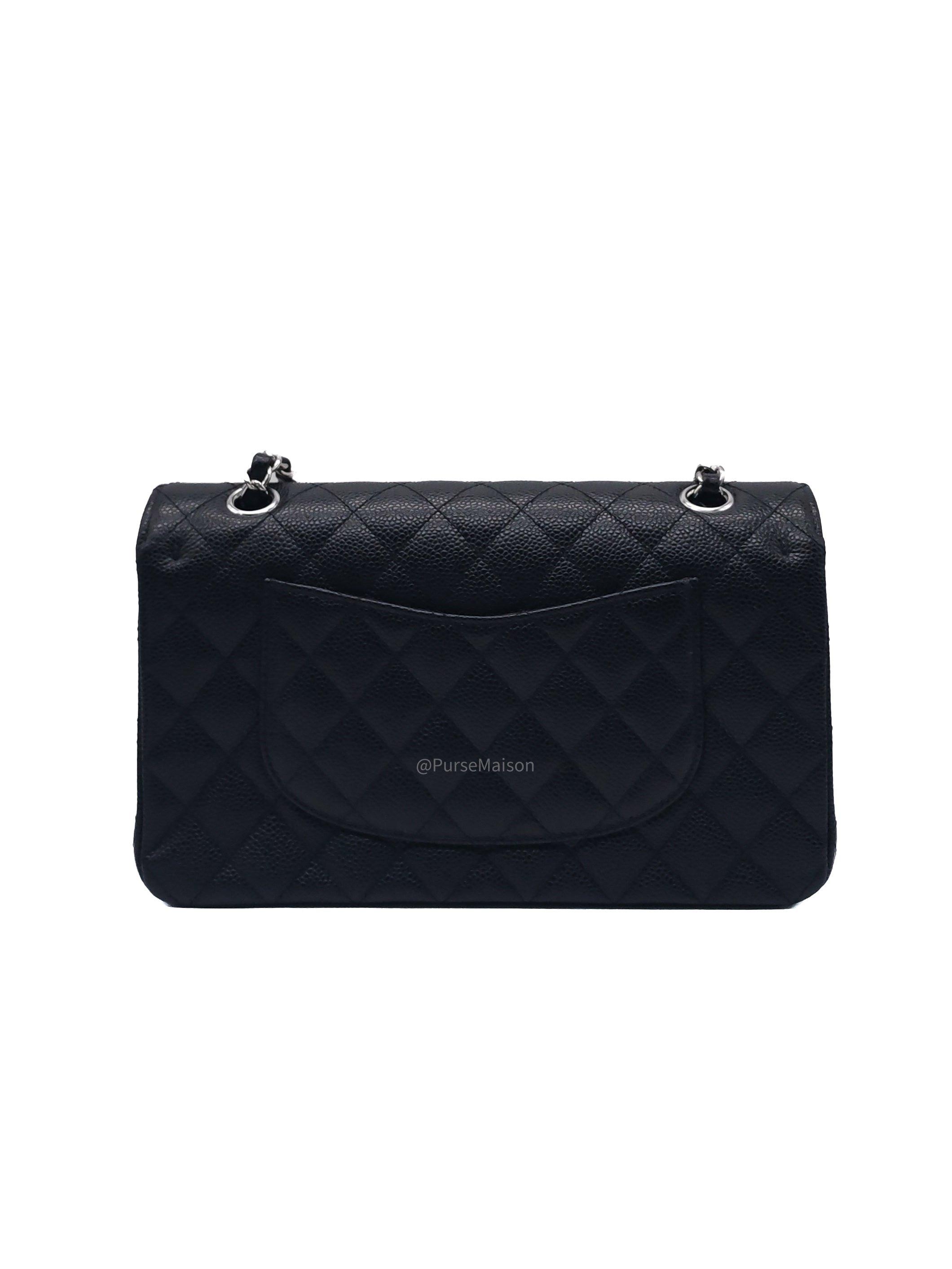 Chanel Classic Double Flap Medium in Black Caviar Leather Silver Hardware (Series 30)