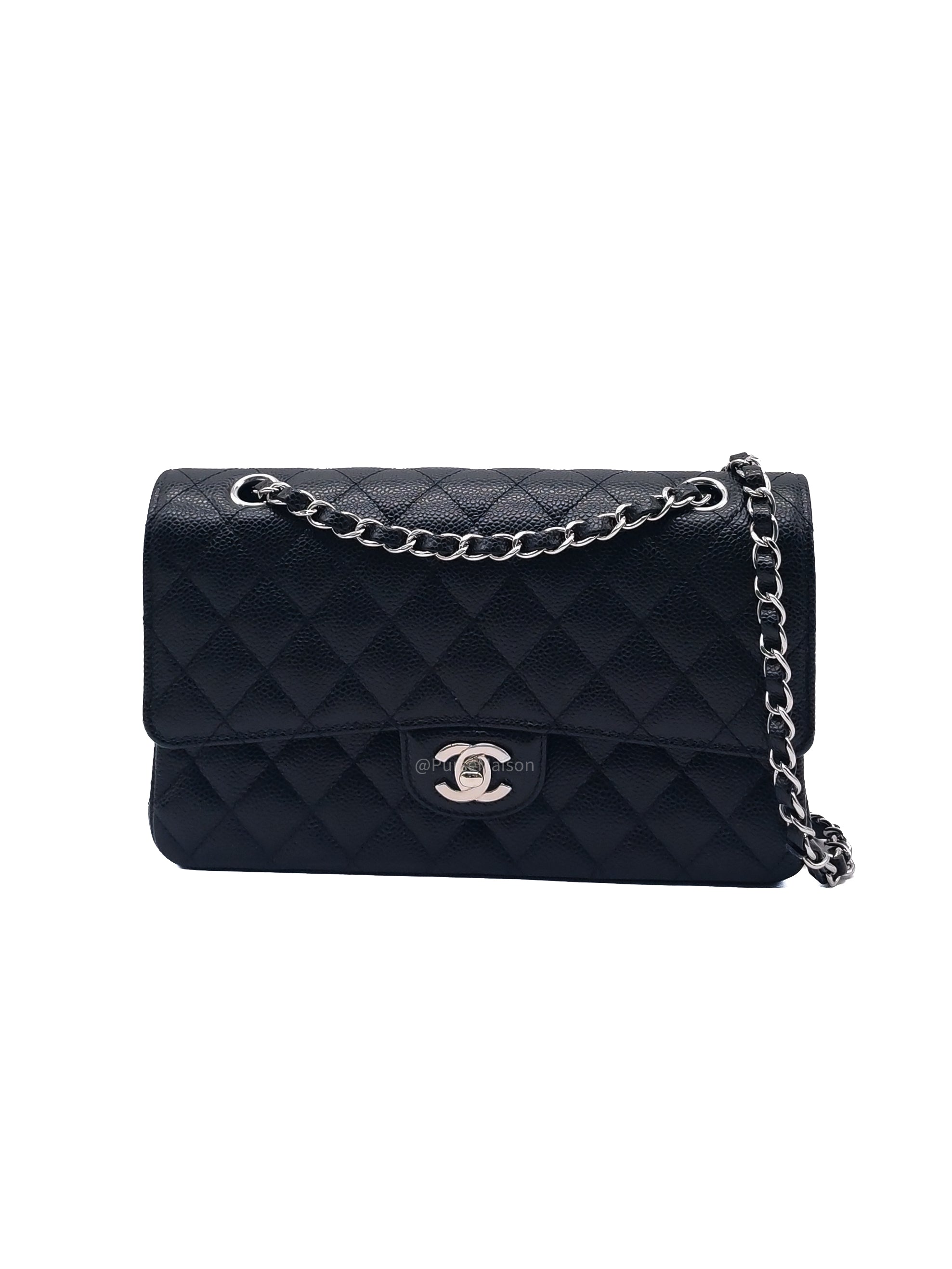 Chanel Classic Double Flap Medium in Black Caviar Leather Silver Hardware (Series 30)
