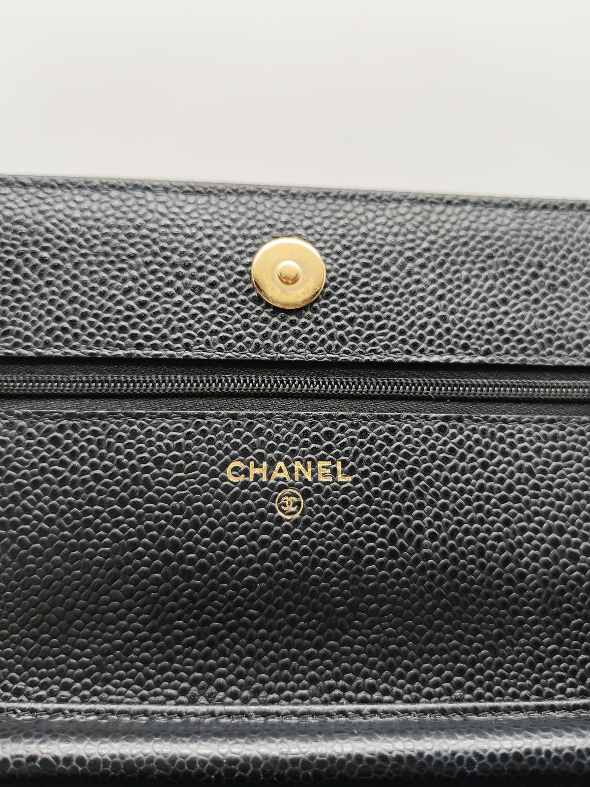 Chanel Wallet on Chain (WOC) in Black Quilted Caviar Leather and Gold Hardware Series 29