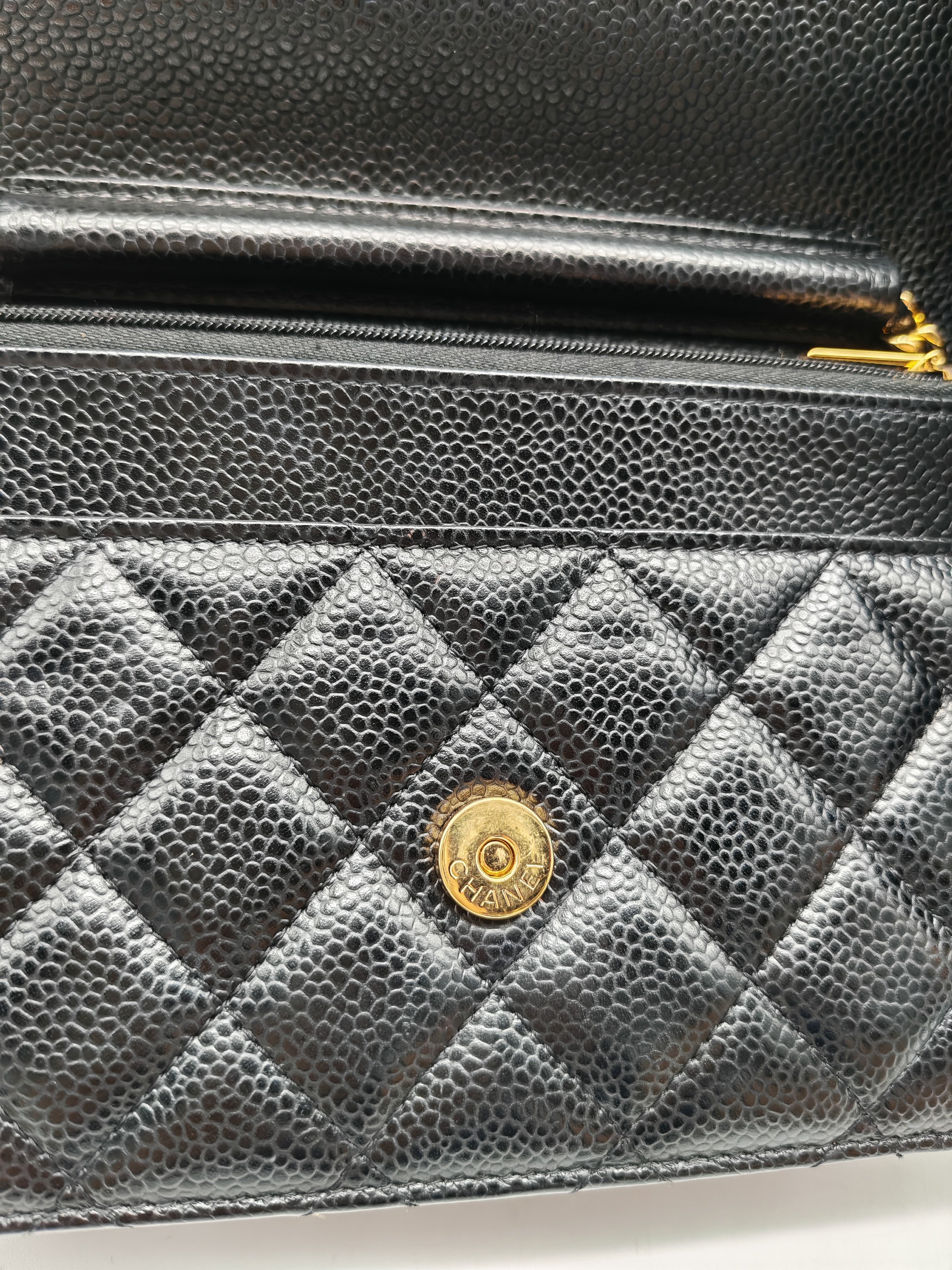 Chanel Wallet on Chain (WOC) in Black Quilted Caviar Leather and Gold Hardware Series 29
