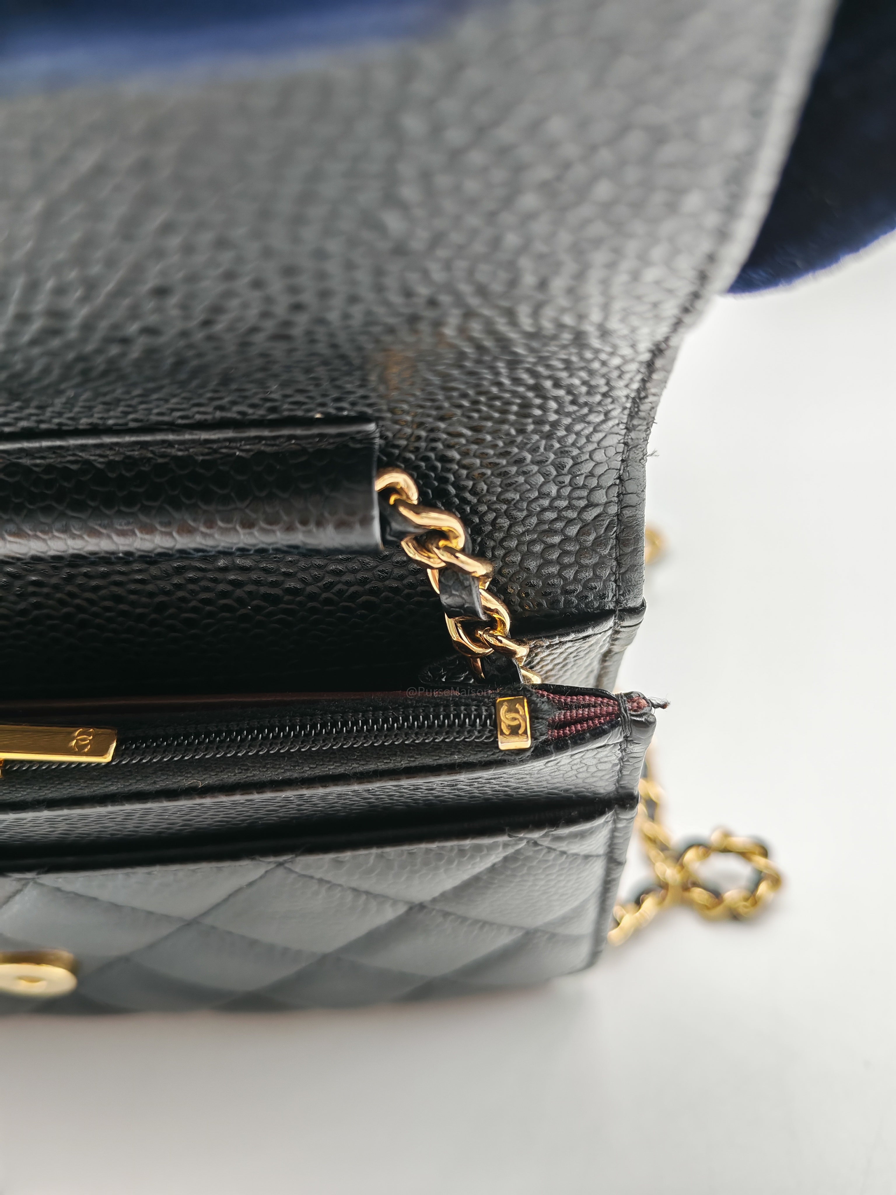 Chanel Wallet on Chain (WOC) in Black Quilted Caviar Leather and Gold Hardware Series 29