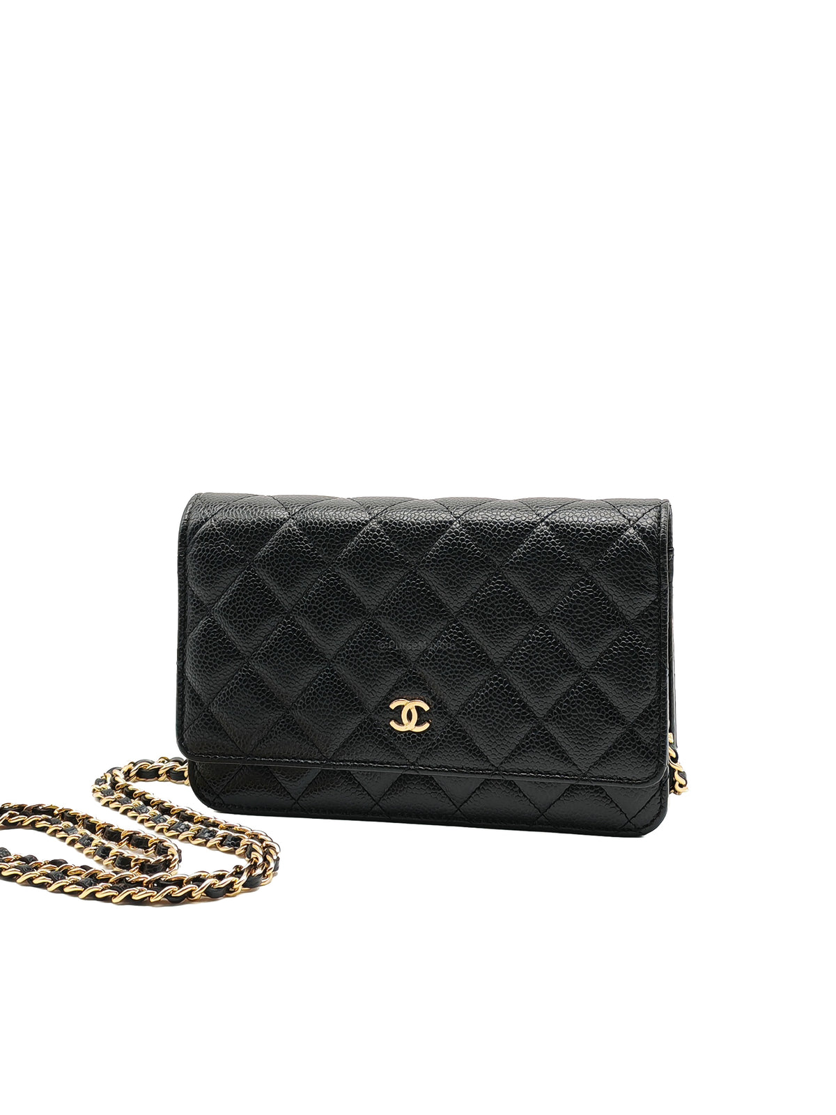 Chanel Wallet on Chain (WOC) in Black Quilted Caviar Leather and Gold Hardware Series 29