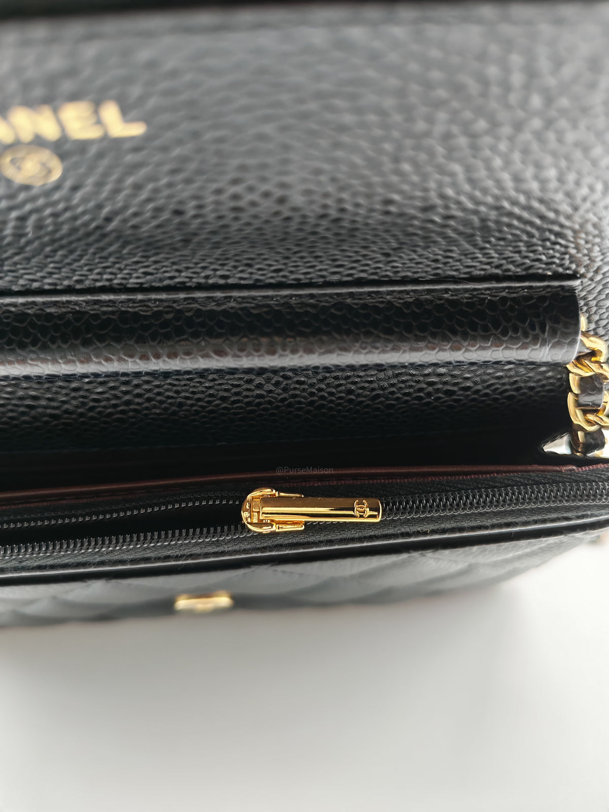 Chanel Wallet on Chain (WOC) in Black Quilted Caviar Leather and Gold Hardware Series 29
