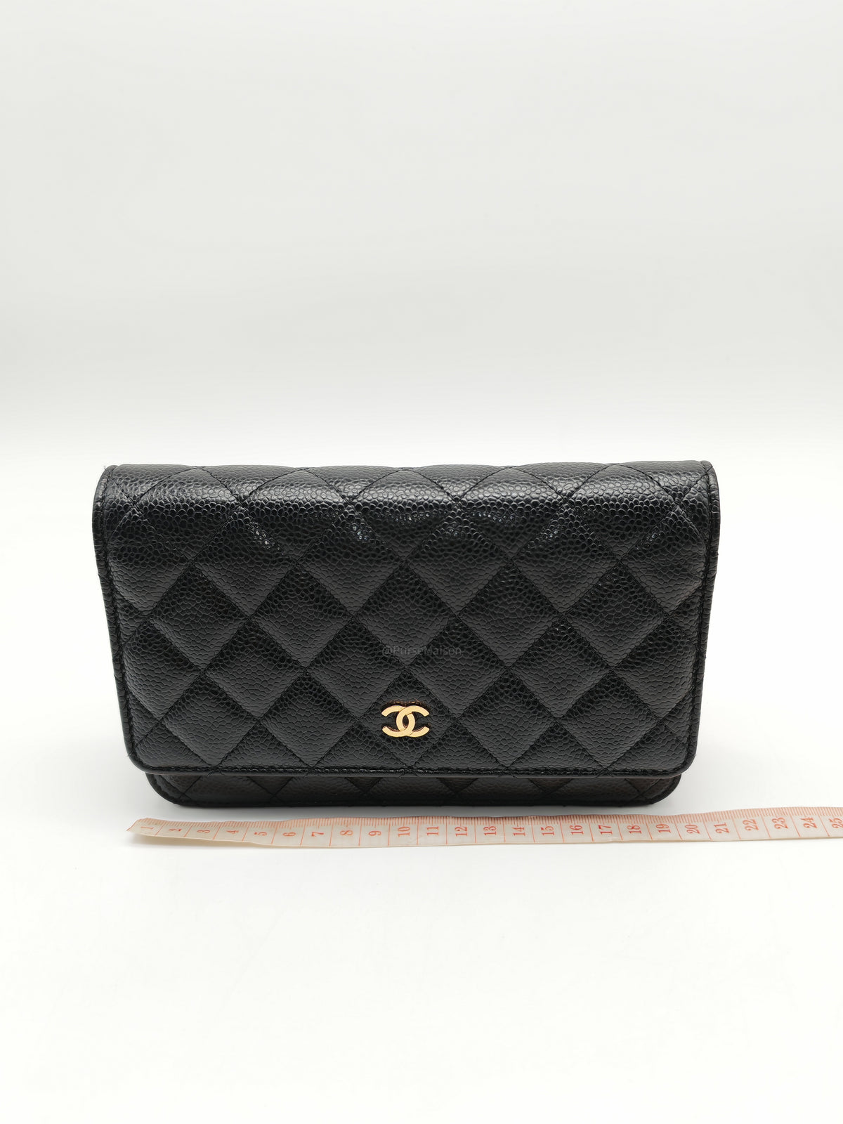 Chanel Wallet on Chain (WOC) in Black Quilted Caviar Leather and Gold Hardware Series 29
