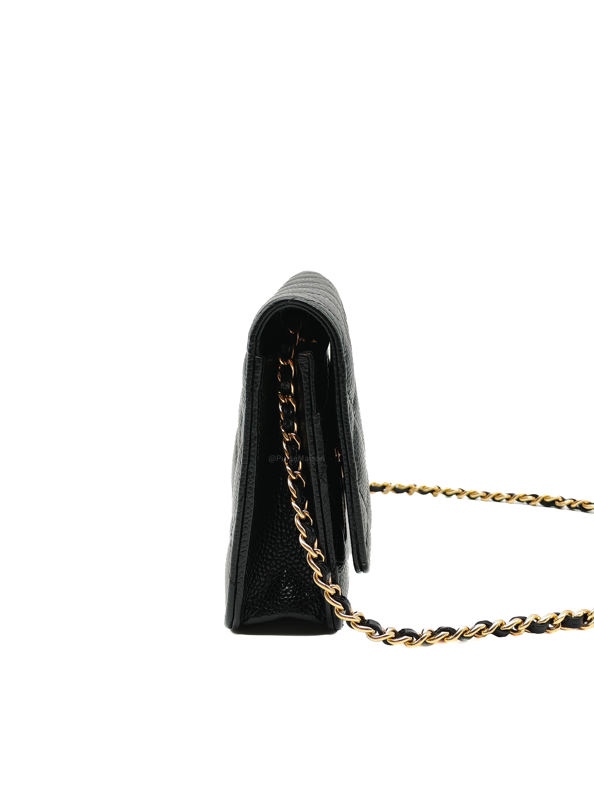 Chanel Wallet on Chain (WOC) in Black Quilted Caviar Leather and Gold Hardware Series 29