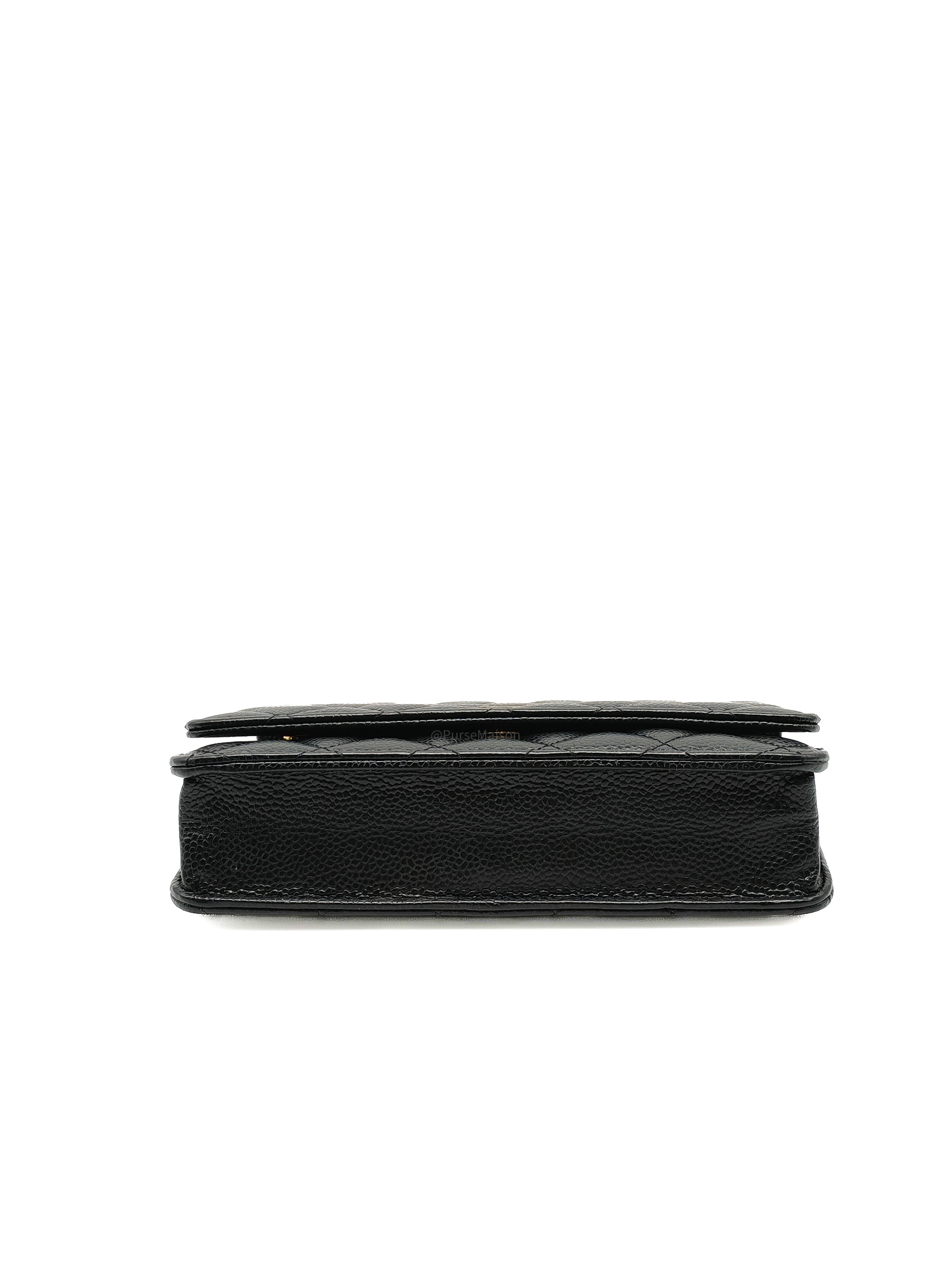 Chanel Wallet on Chain (WOC) in Black Quilted Caviar Leather and Gold Hardware Series 29