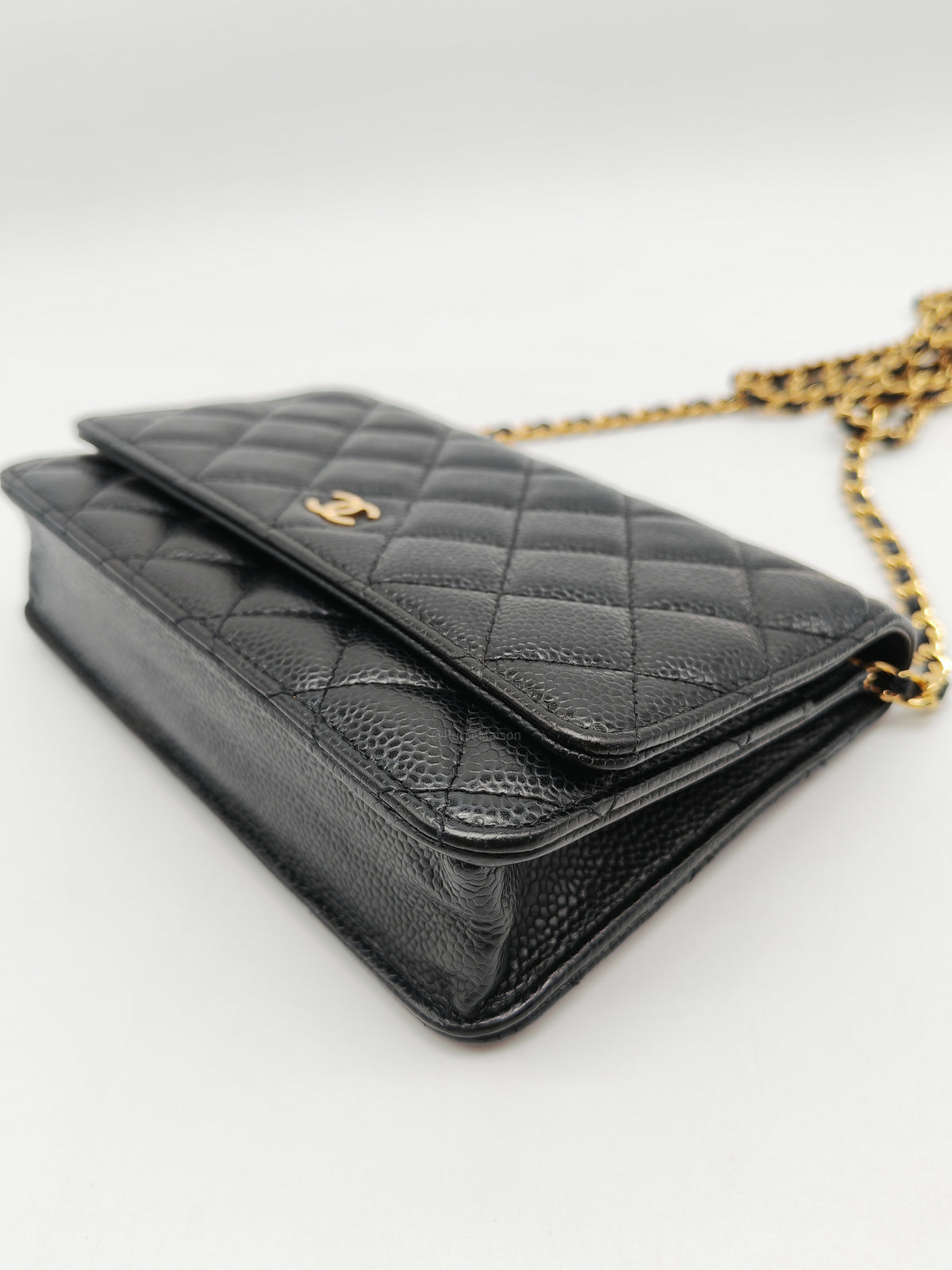 Chanel Wallet on Chain (WOC) in Black Quilted Caviar Leather and Gold Hardware Series 29