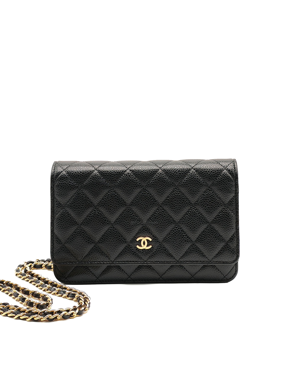 Chanel Wallet on Chain (WOC) in Black Quilted Caviar Leather and Gold Hardware Series 29