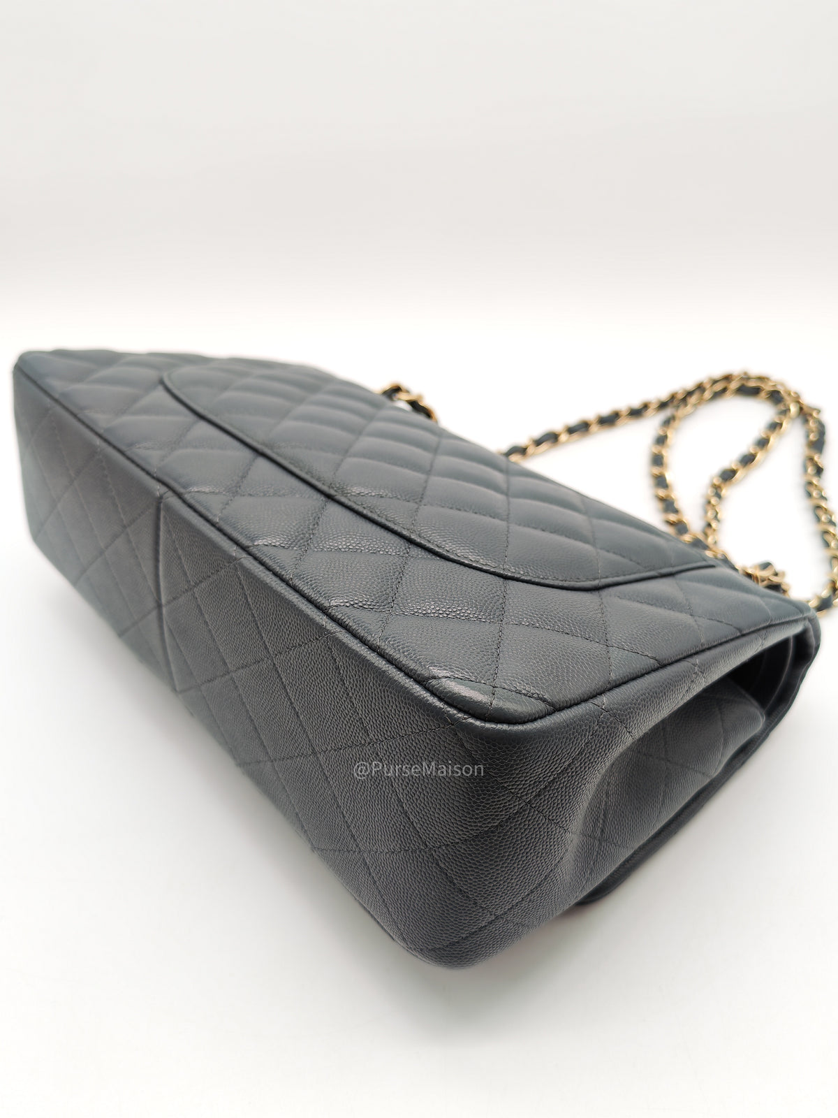 Chanel Classic Double Flap in Dark Gray Caviar Leather Gold Hardware (Series 26)