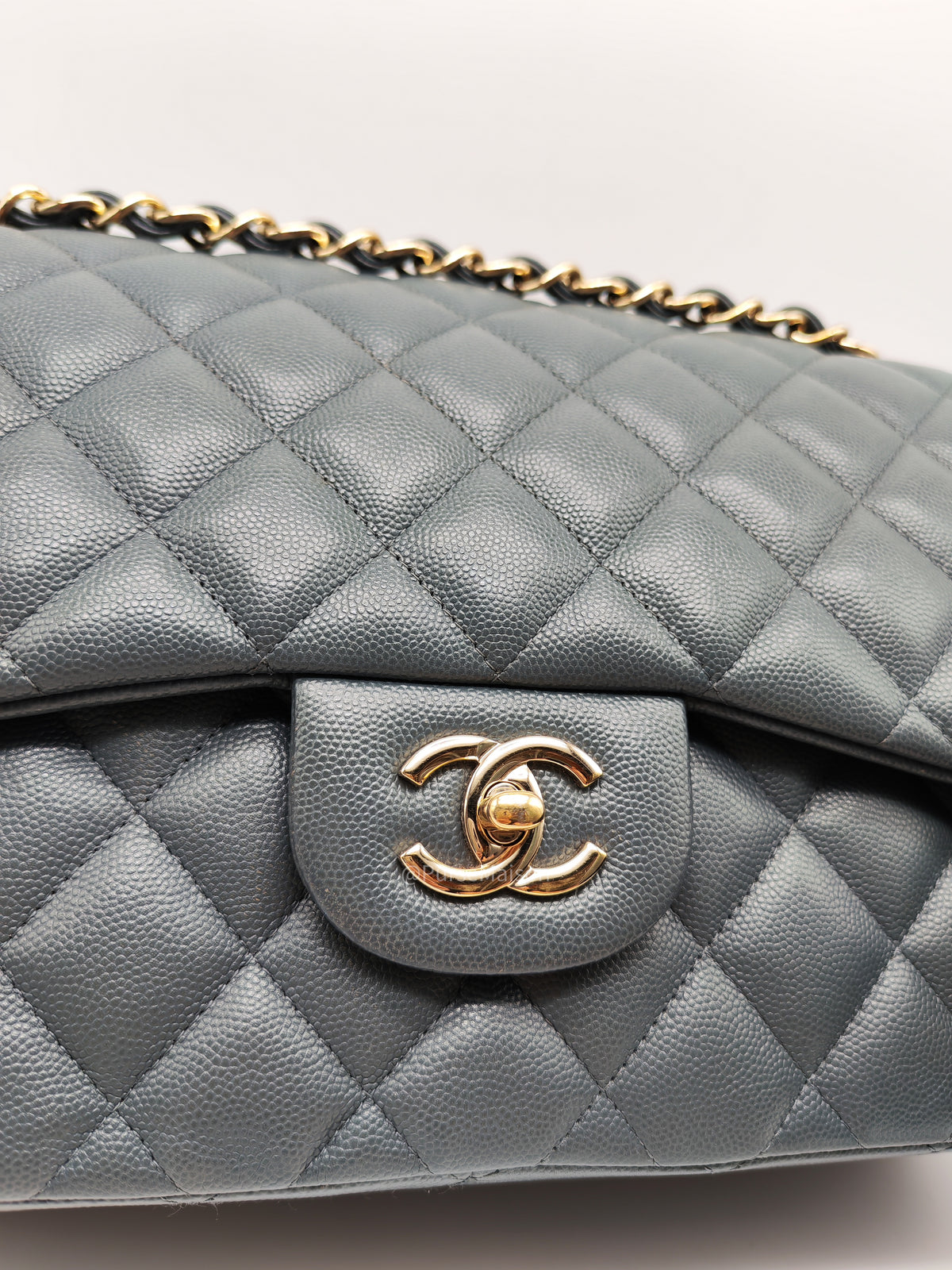Chanel Classic Double Flap in Dark Gray Caviar Leather Gold Hardware (Series 26)