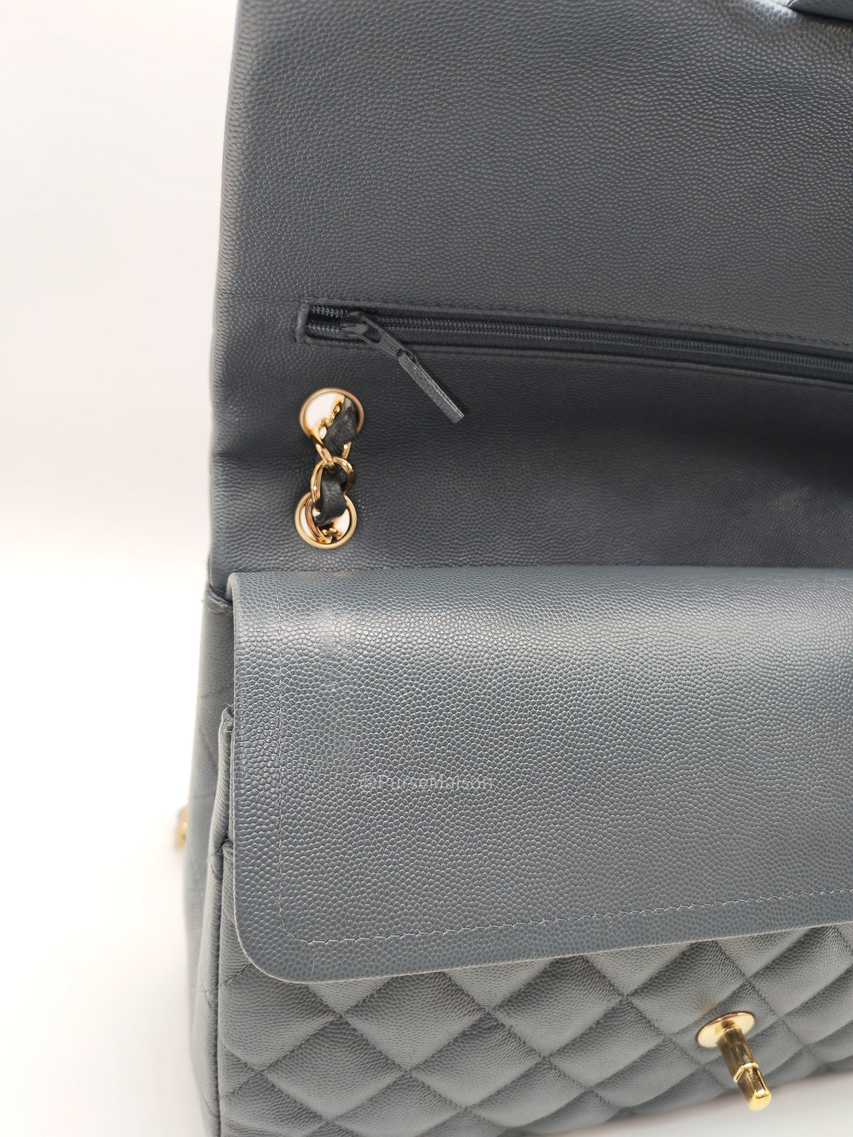 Chanel Classic Double Flap in Dark Gray Caviar Leather Gold Hardware (Series 26)