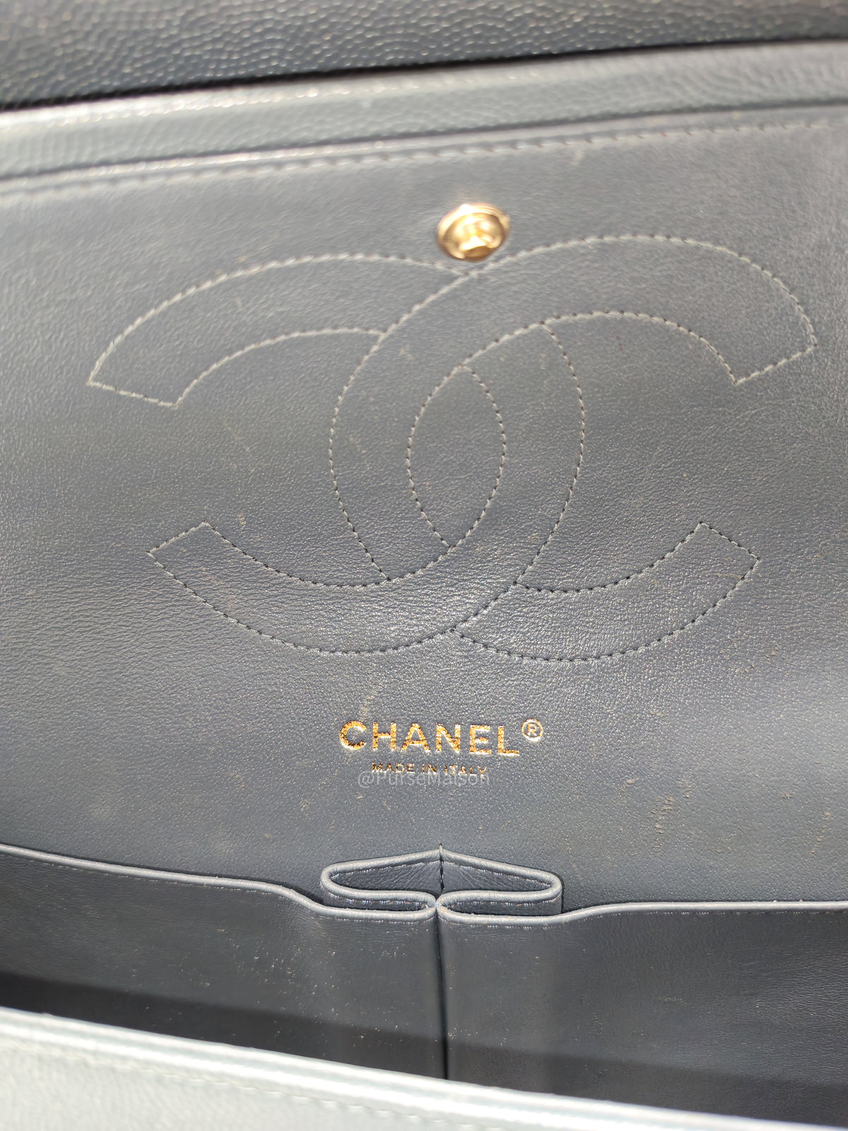 Chanel Classic Double Flap in Dark Gray Caviar Leather Gold Hardware (Series 26)