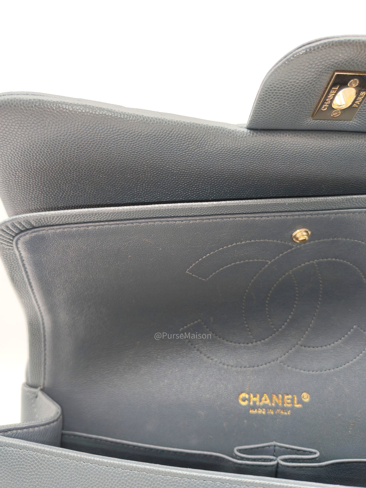 Chanel Classic Double Flap in Dark Gray Caviar Leather Gold Hardware (Series 26)