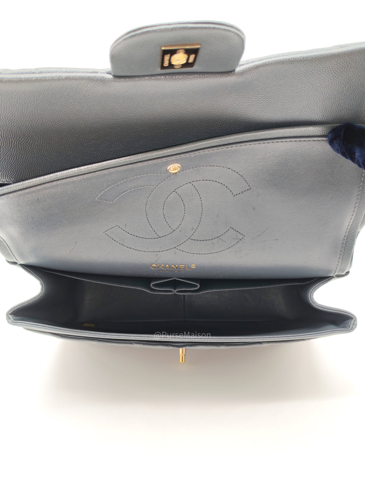 Chanel Classic Double Flap in Dark Gray Caviar Leather Gold Hardware (Series 26)