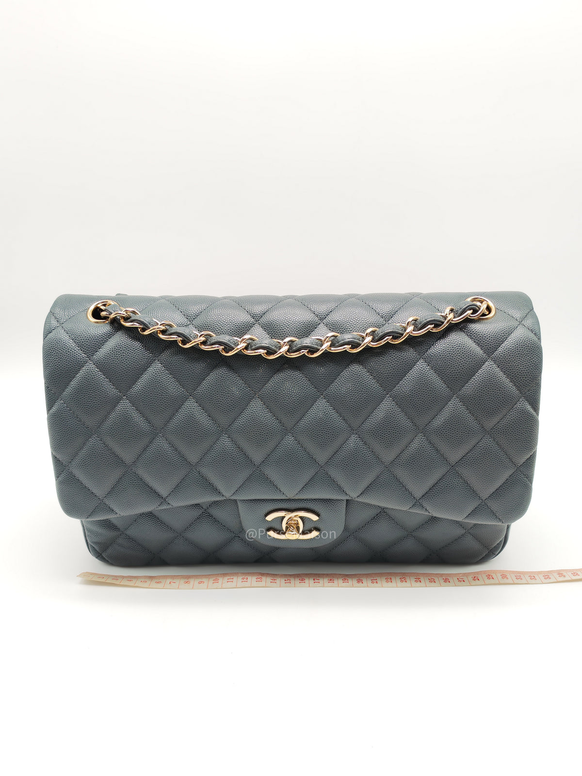 Chanel Classic Double Flap in Dark Gray Caviar Leather Gold Hardware (Series 26)