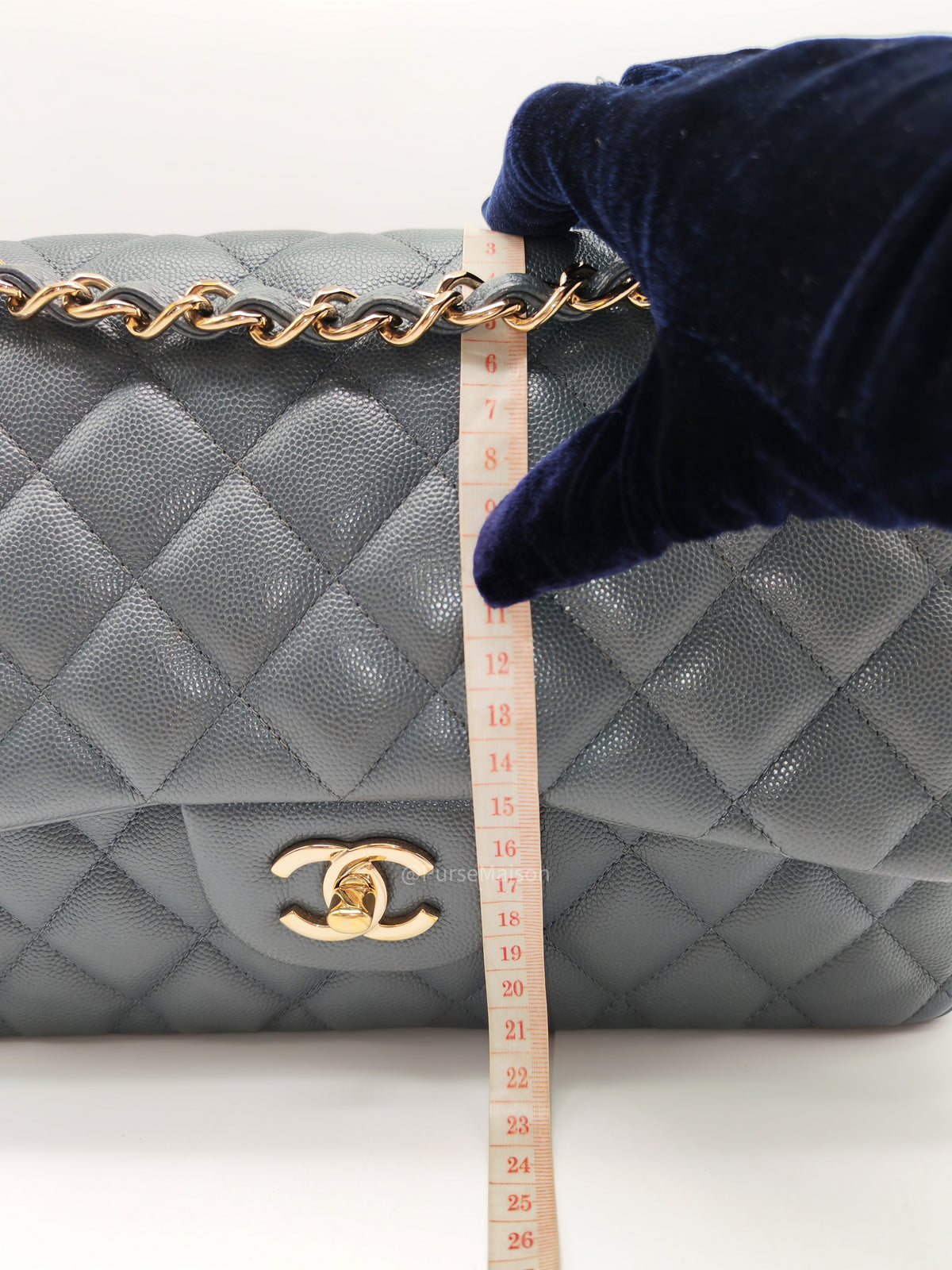Chanel Classic Double Flap in Dark Gray Caviar Leather Gold Hardware (Series 26)