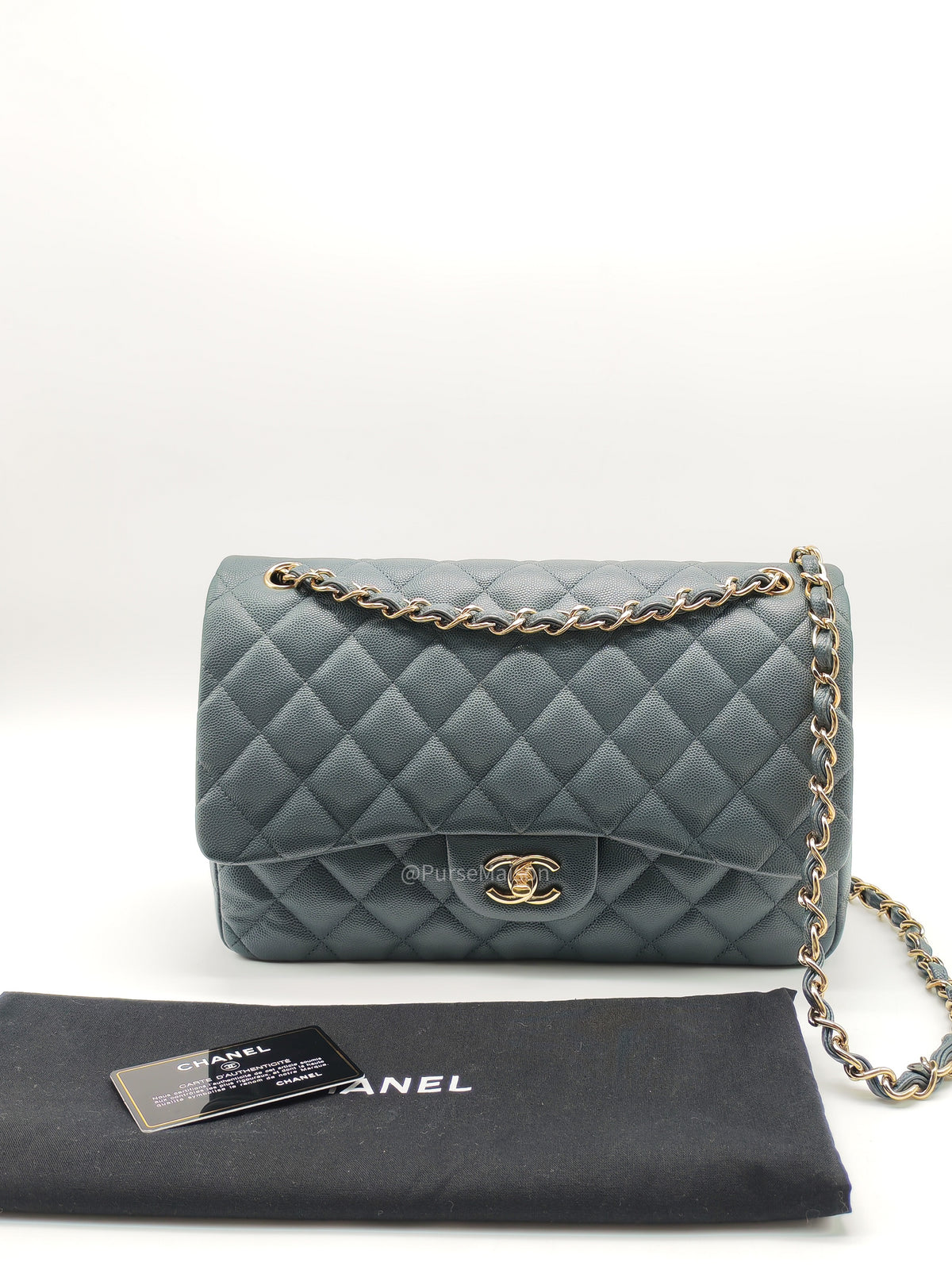 Chanel Classic Double Flap in Dark Gray Caviar Leather Gold Hardware (Series 26)