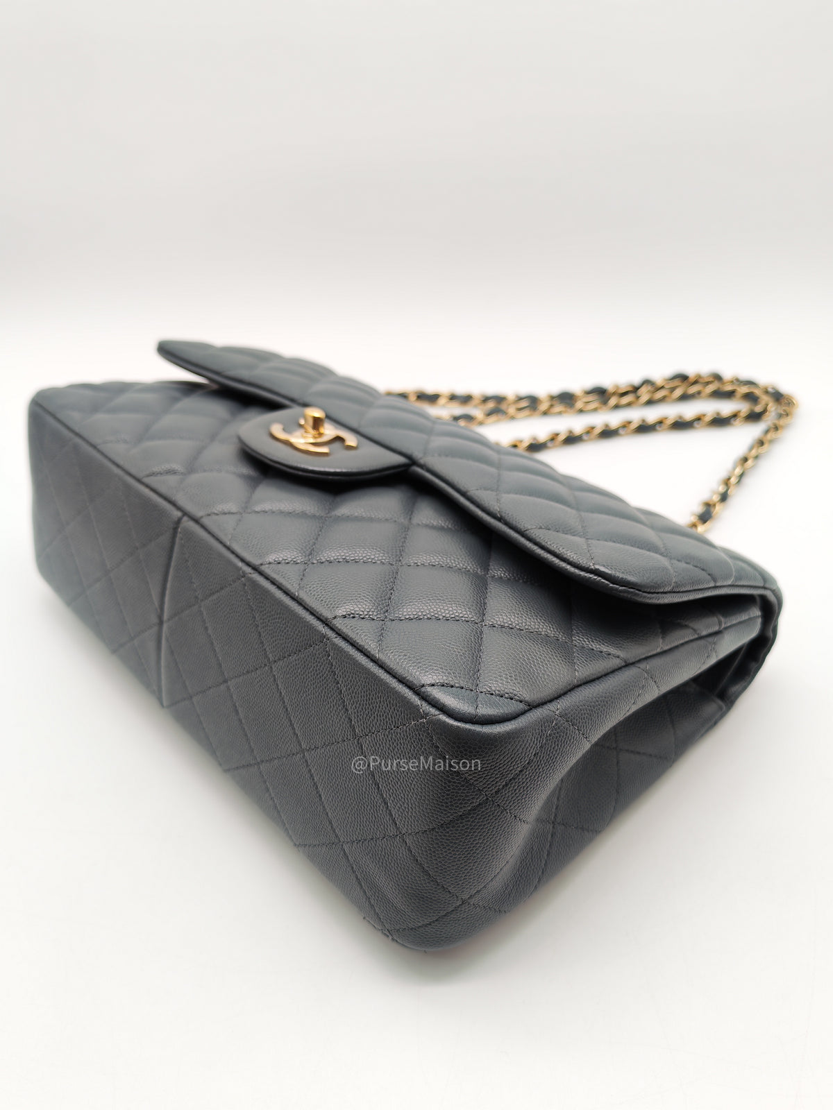 Chanel Classic Double Flap in Dark Gray Caviar Leather Gold Hardware (Series 26)