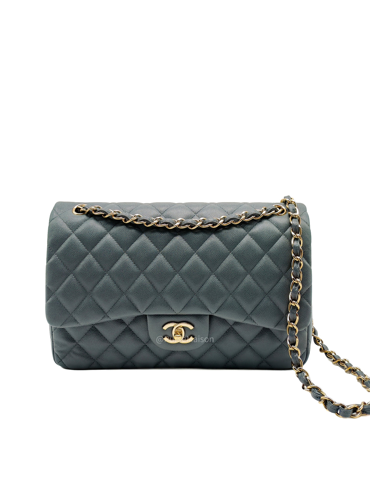 Chanel Classic Double Flap in Dark Gray Caviar Leather Gold Hardware (Series 26)