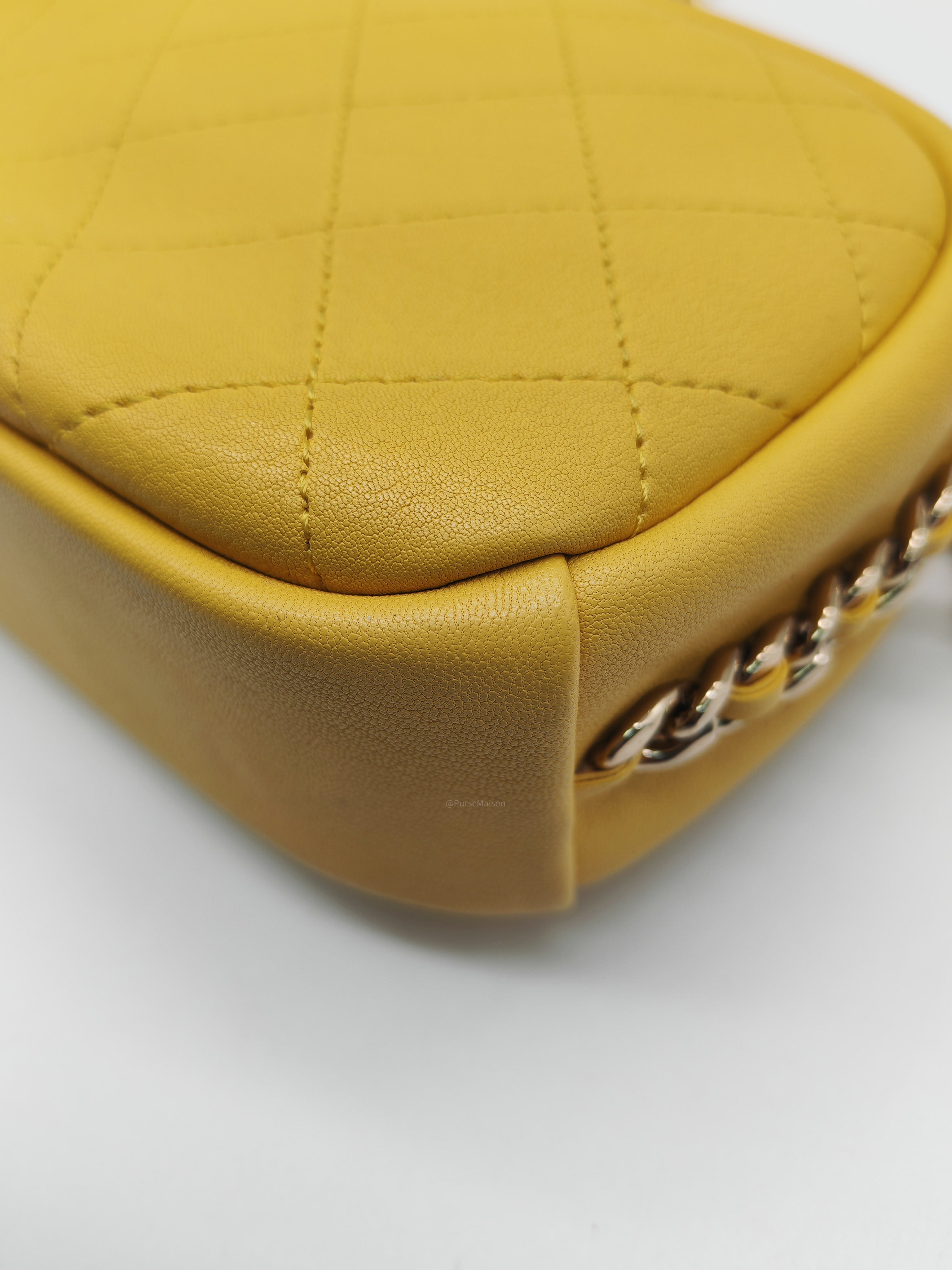 Chanel Matelassé Camera Bag in Yellow Calfskin Leather and Gold Hardware Series 26