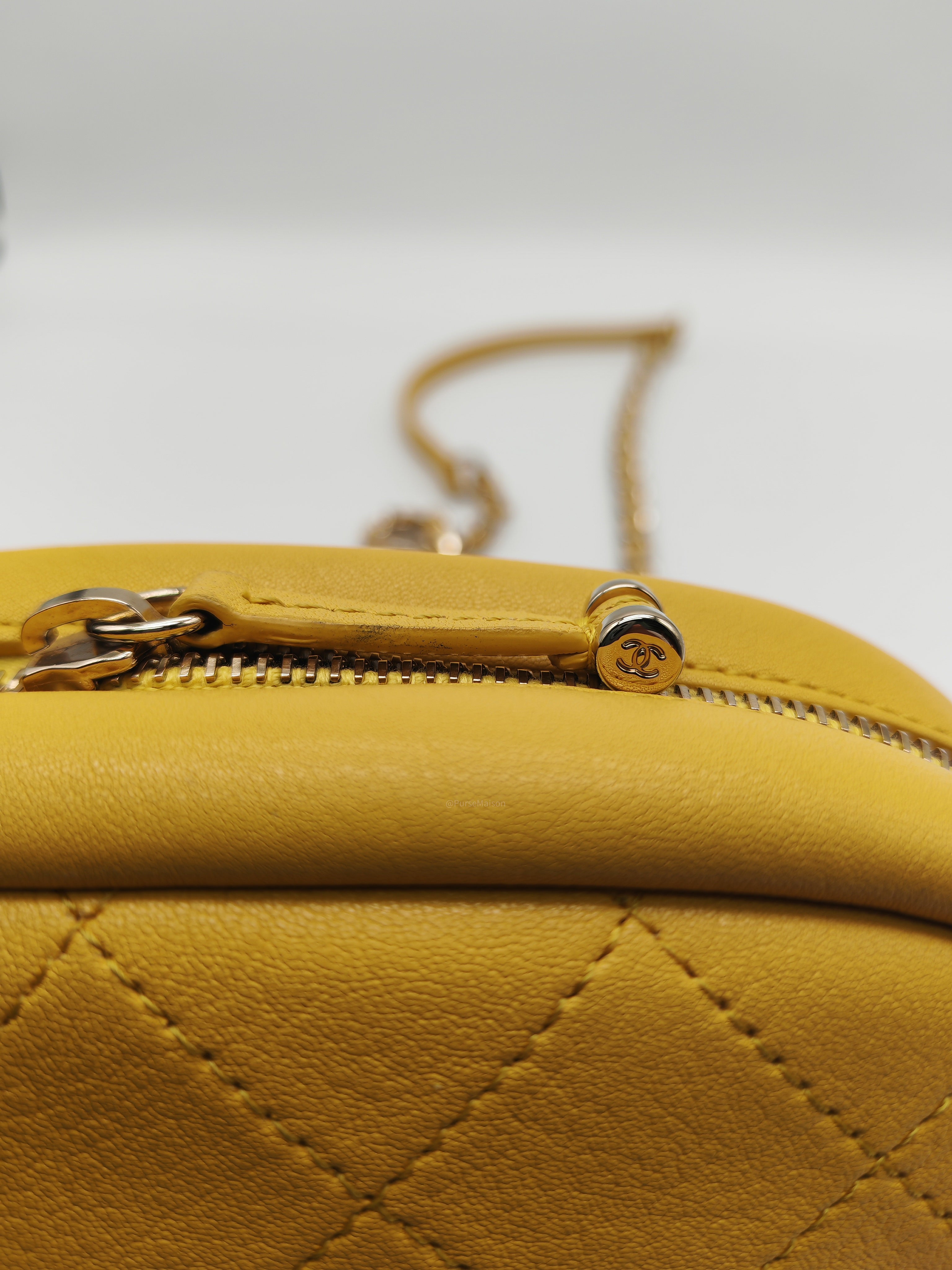 Chanel Matelassé Camera Bag in Yellow Calfskin Leather and Gold Hardware Series 26