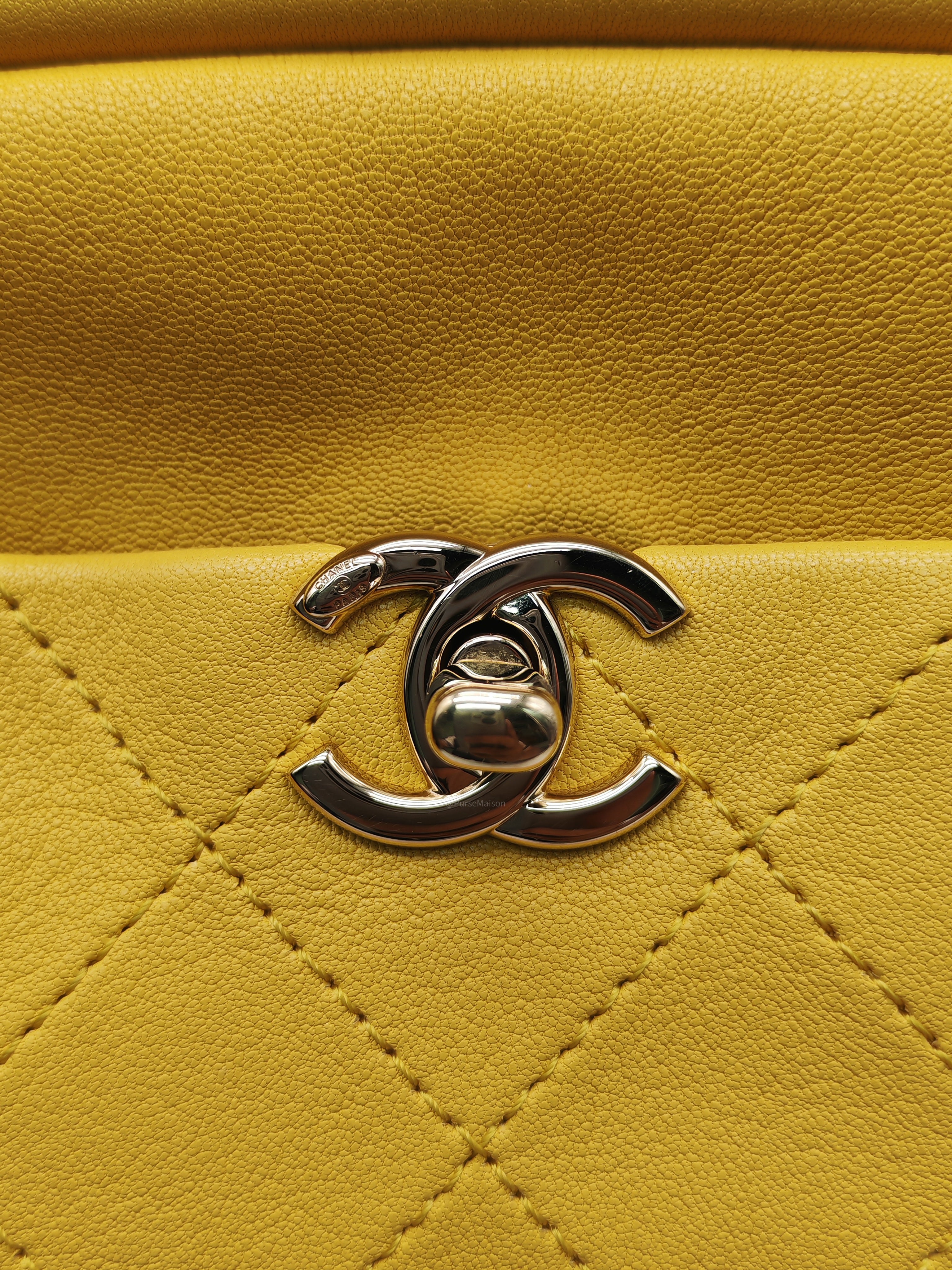 Chanel Matelassé Camera Bag in Yellow Calfskin Leather and Gold Hardware Series 26