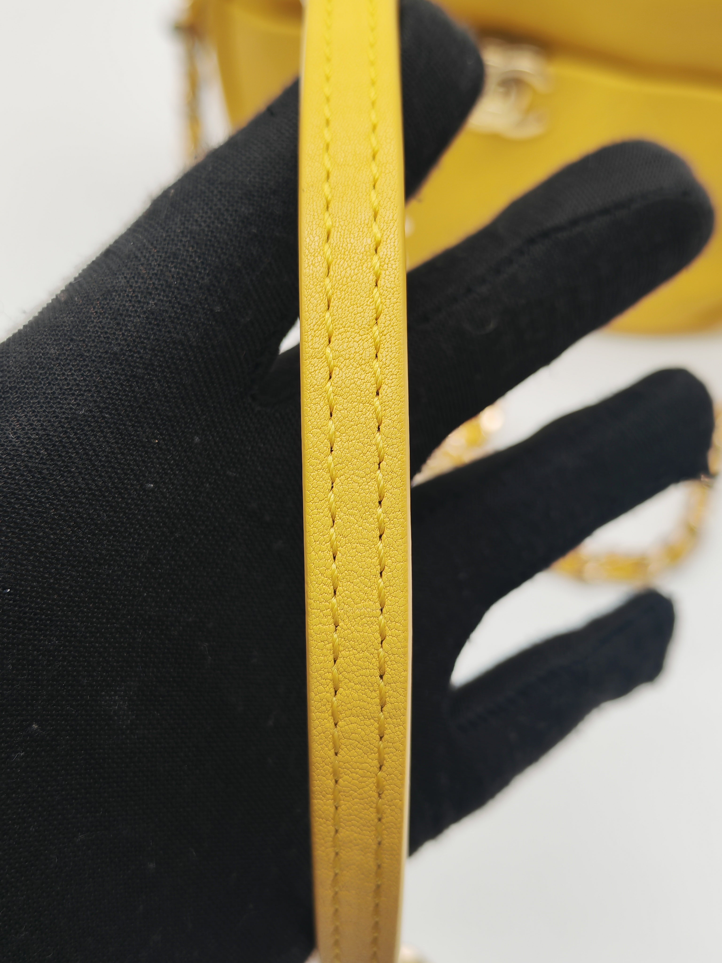 Chanel Matelassé Camera Bag in Yellow Calfskin Leather and Gold Hardware Series 26