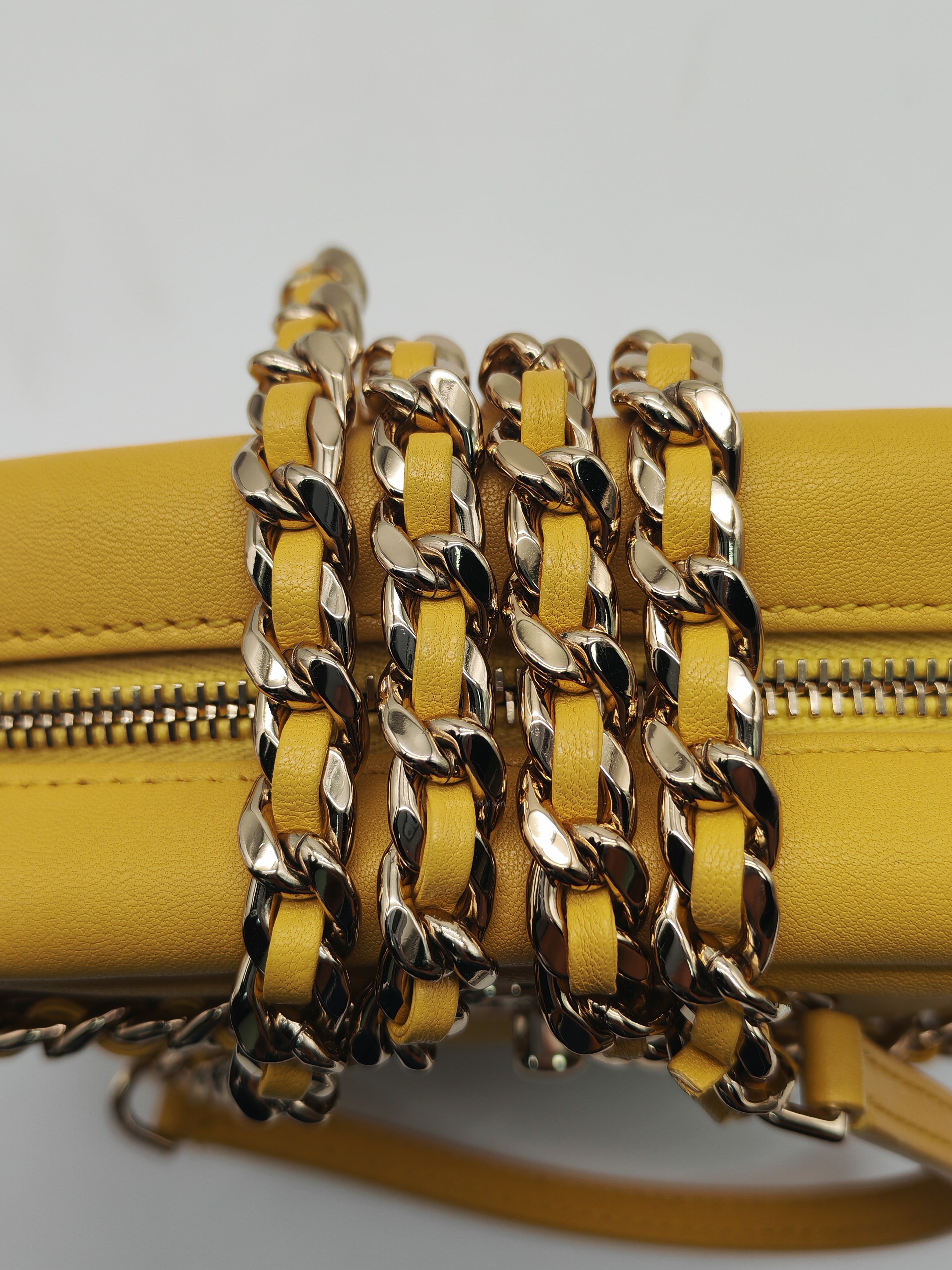 Chanel Matelassé Camera Bag in Yellow Calfskin Leather and Gold Hardware Series 26
