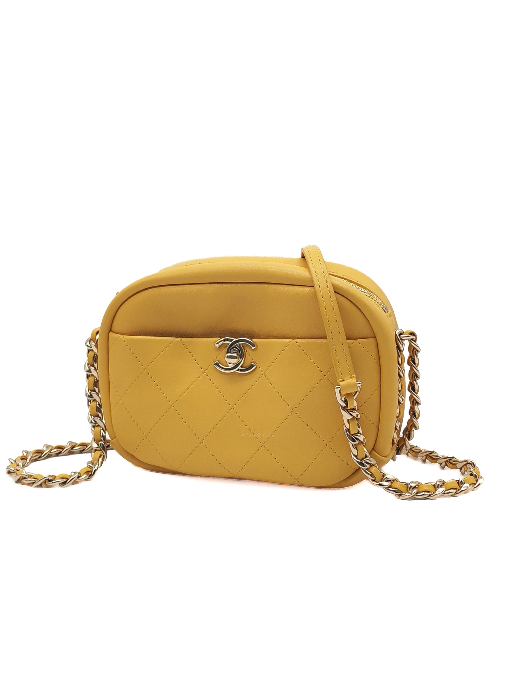 Chanel Matelassé Camera Bag in Yellow Calfskin Leather and Gold Hardware Series 26