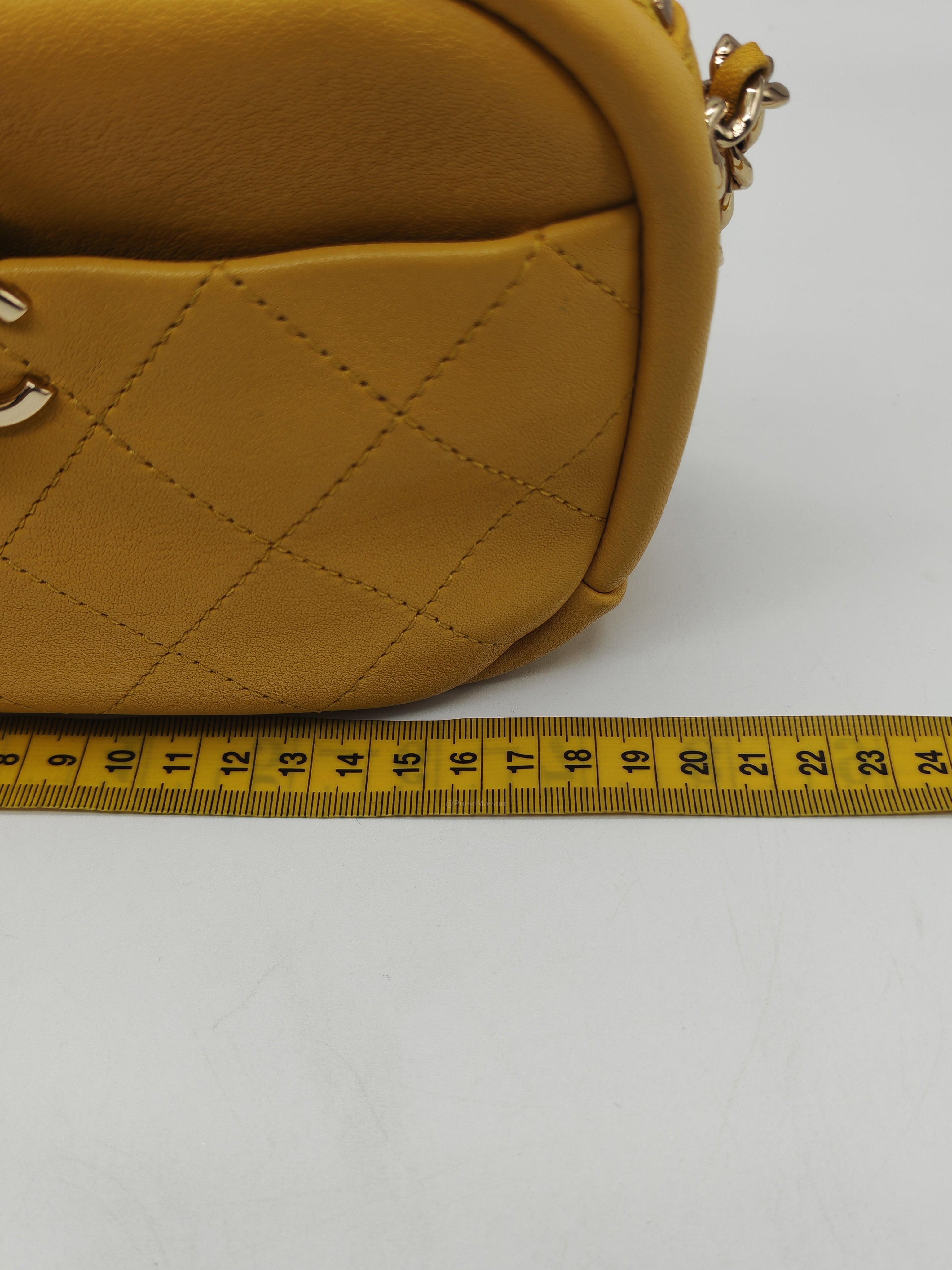 Chanel Matelassé Camera Bag in Yellow Calfskin Leather and Gold Hardware Series 26