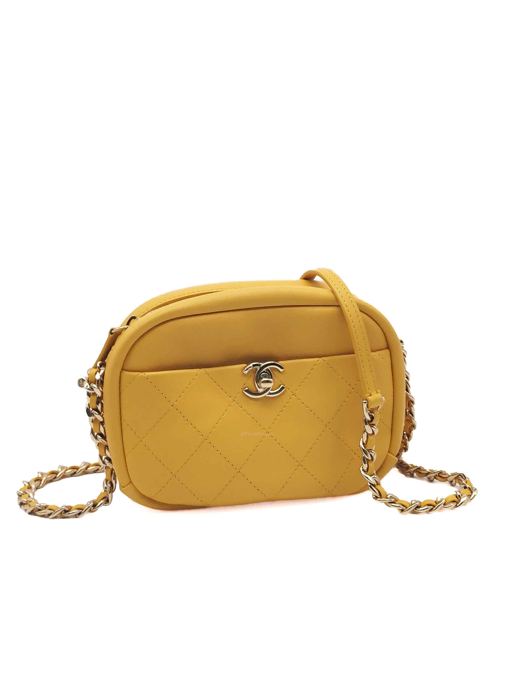 Chanel Matelassé Camera Bag in Yellow Calfskin Leather and Gold Hardware Series 26