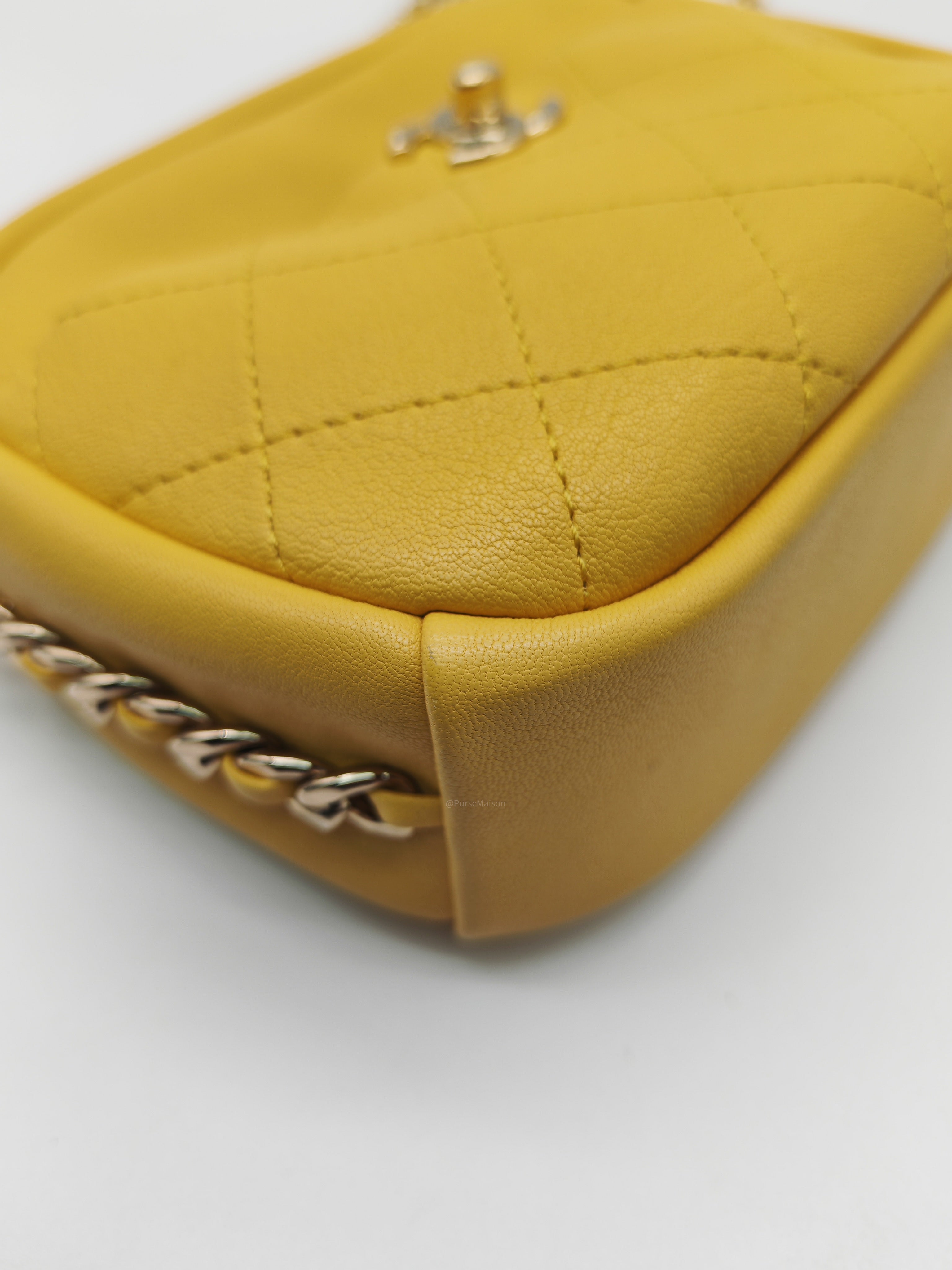 Chanel Matelassé Camera Bag in Yellow Calfskin Leather and Gold Hardware Series 26