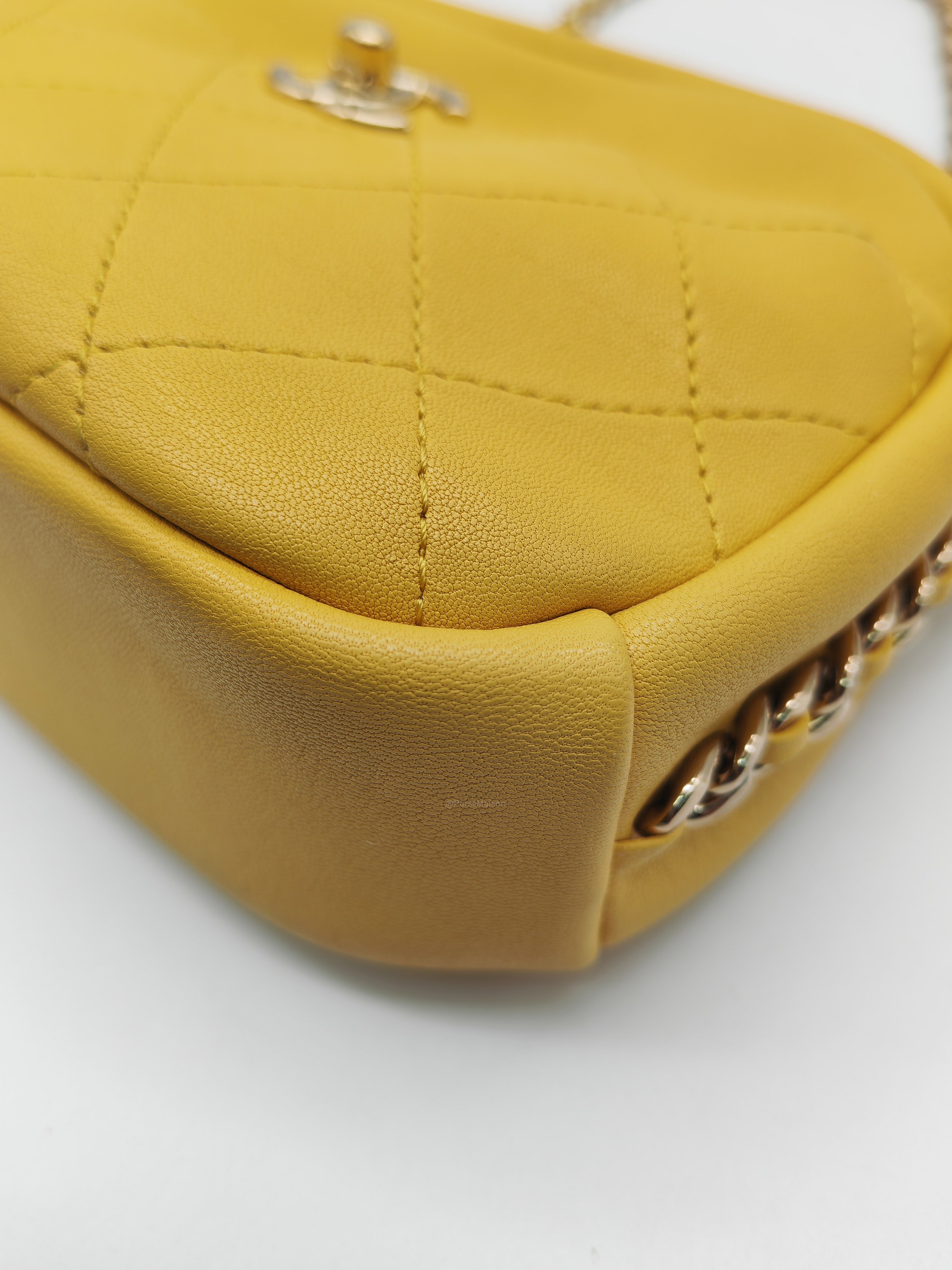 Chanel Matelassé Camera Bag in Yellow Calfskin Leather and Gold Hardware Series 26