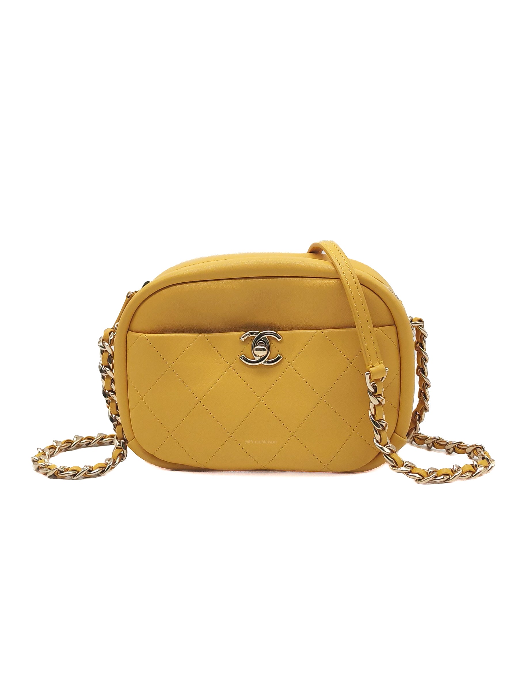 Chanel Matelassé Camera Bag in Yellow Calfskin Leather and Gold Hardware Series 26