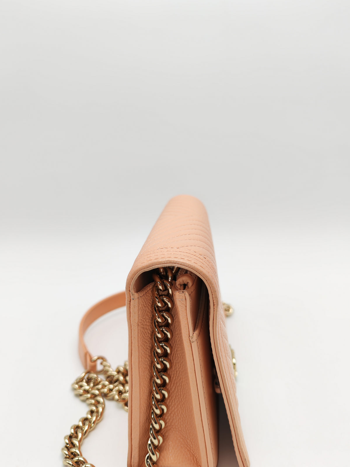 Chanel Boy Chevron Wallet on Chain in Peach Caviar Leather and Light Gold Hardware Microchip