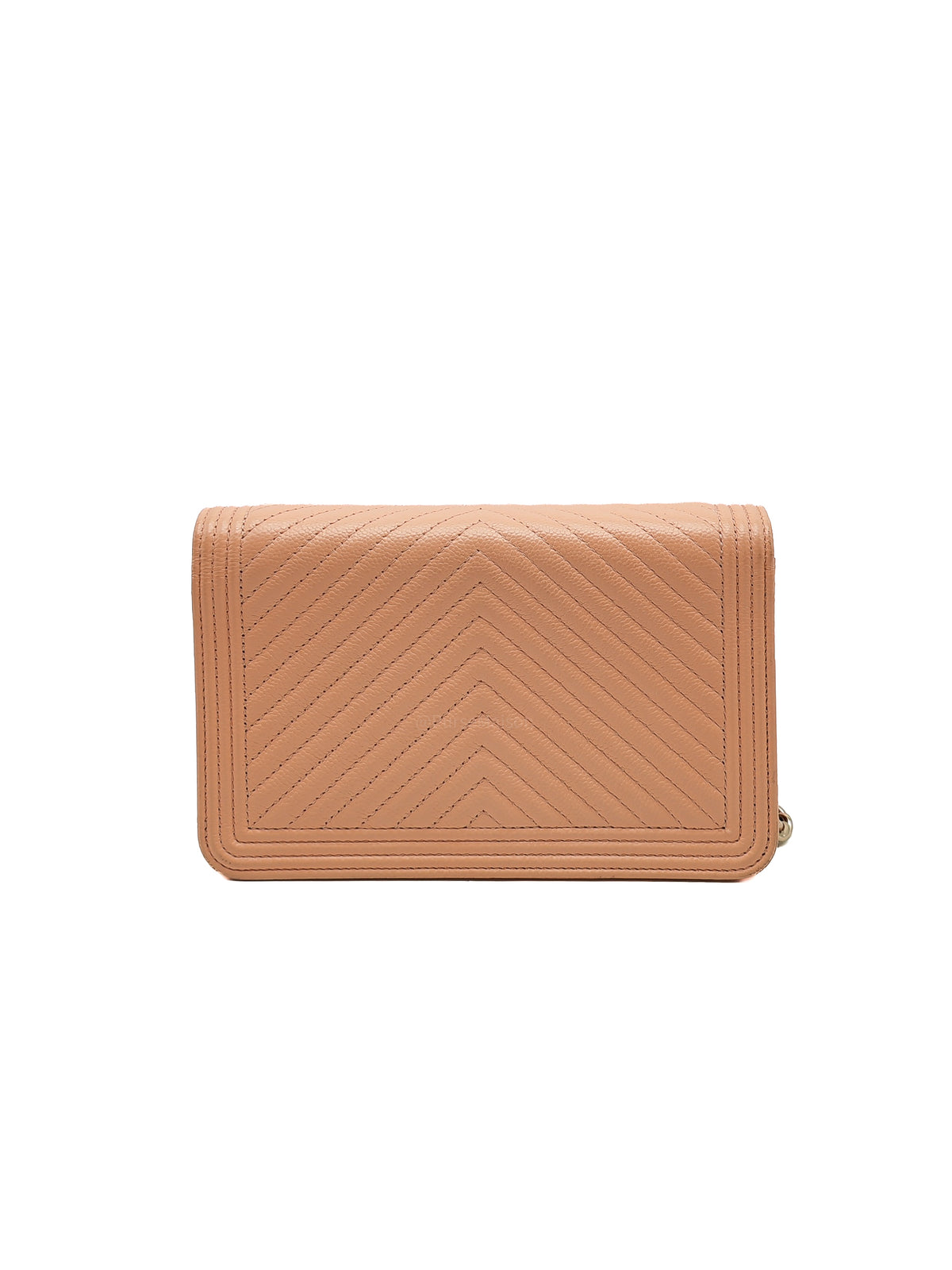 Chanel Boy Chevron Wallet on Chain in Peach Caviar Leather and Light Gold Hardware Microchip