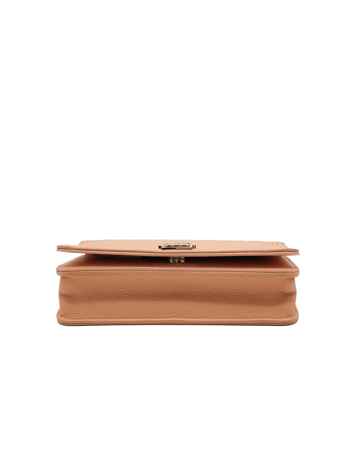 Chanel Boy Chevron Wallet on Chain in Peach Caviar Leather and Light Gold Hardware Microchip