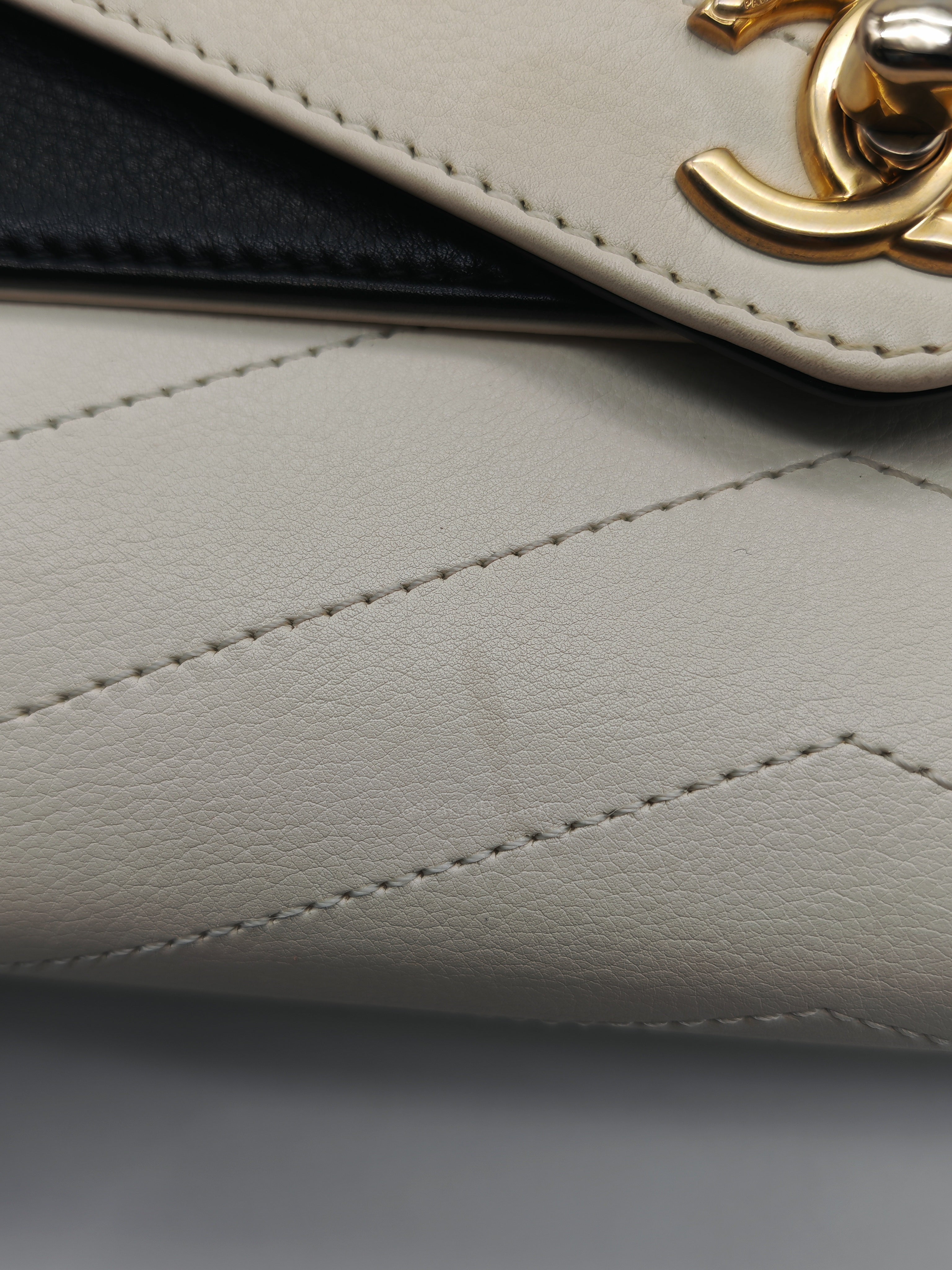 Chanel Envelope Flap Bag in White Chevron Calfskin Leather and Gold Hardware Series 27